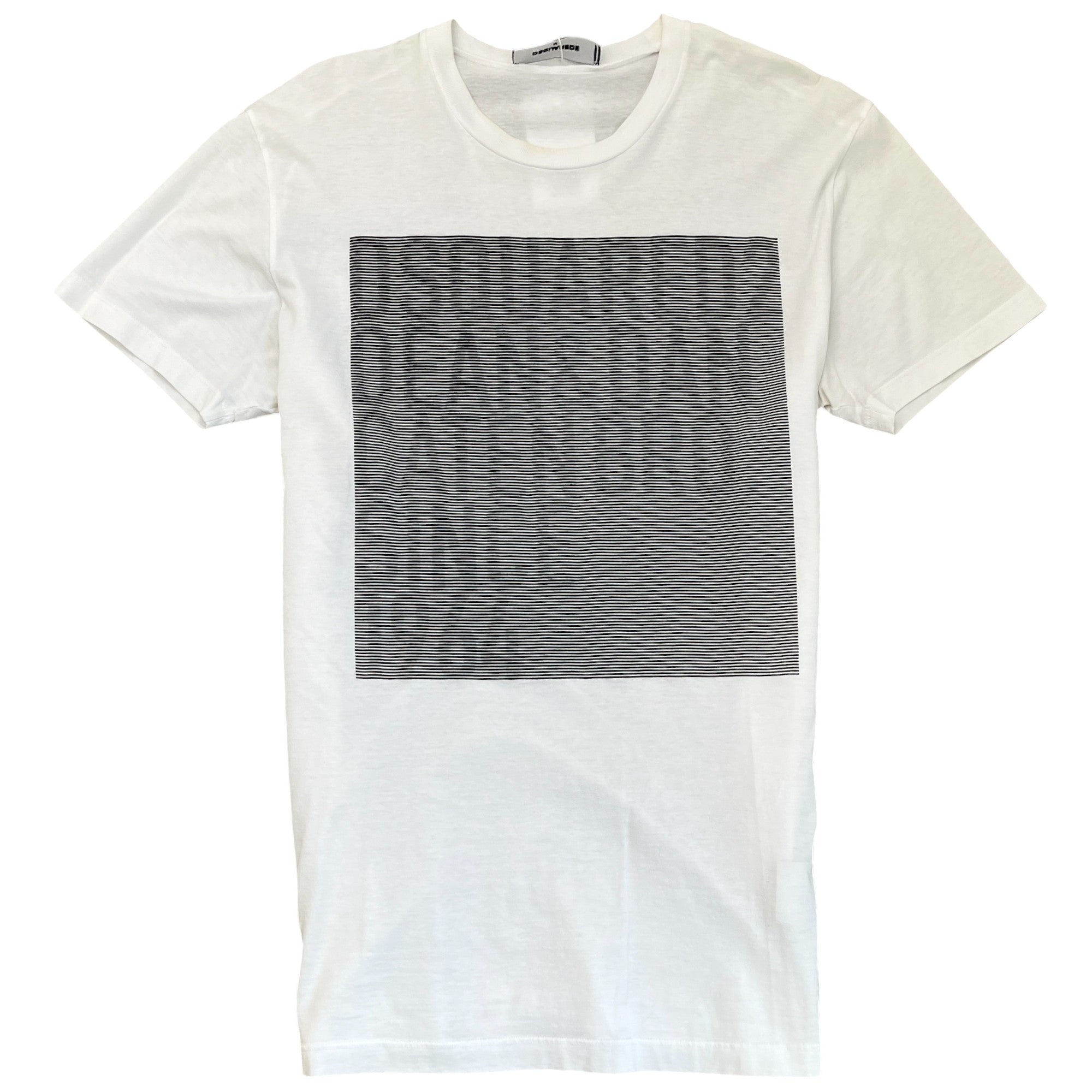 Men's Logo Striped Square T-Shirt White Size M