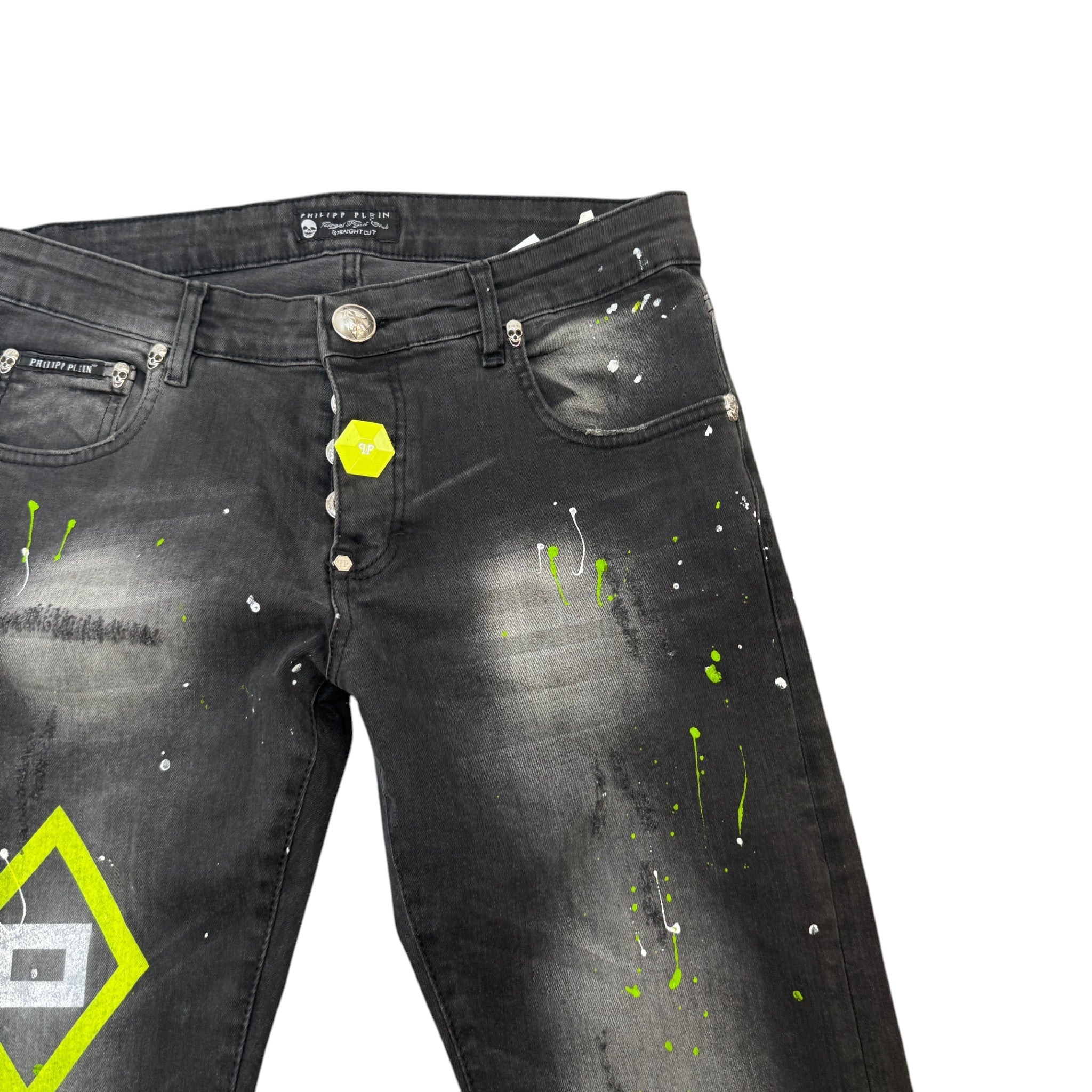 Men's Paint Splash Jeans Black Size Waist 32"