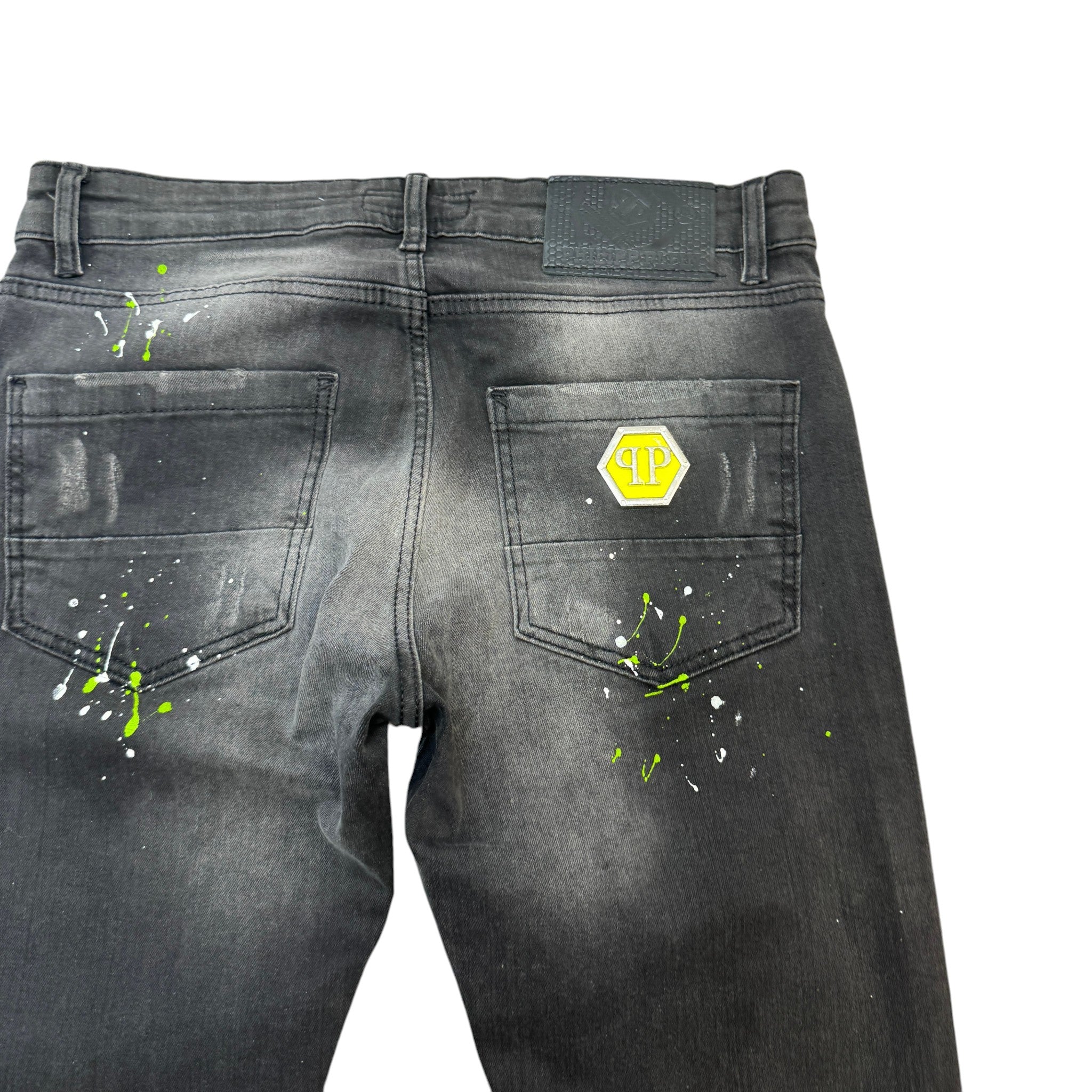 Men's Paint Splash Jeans Black Size Waist 32"