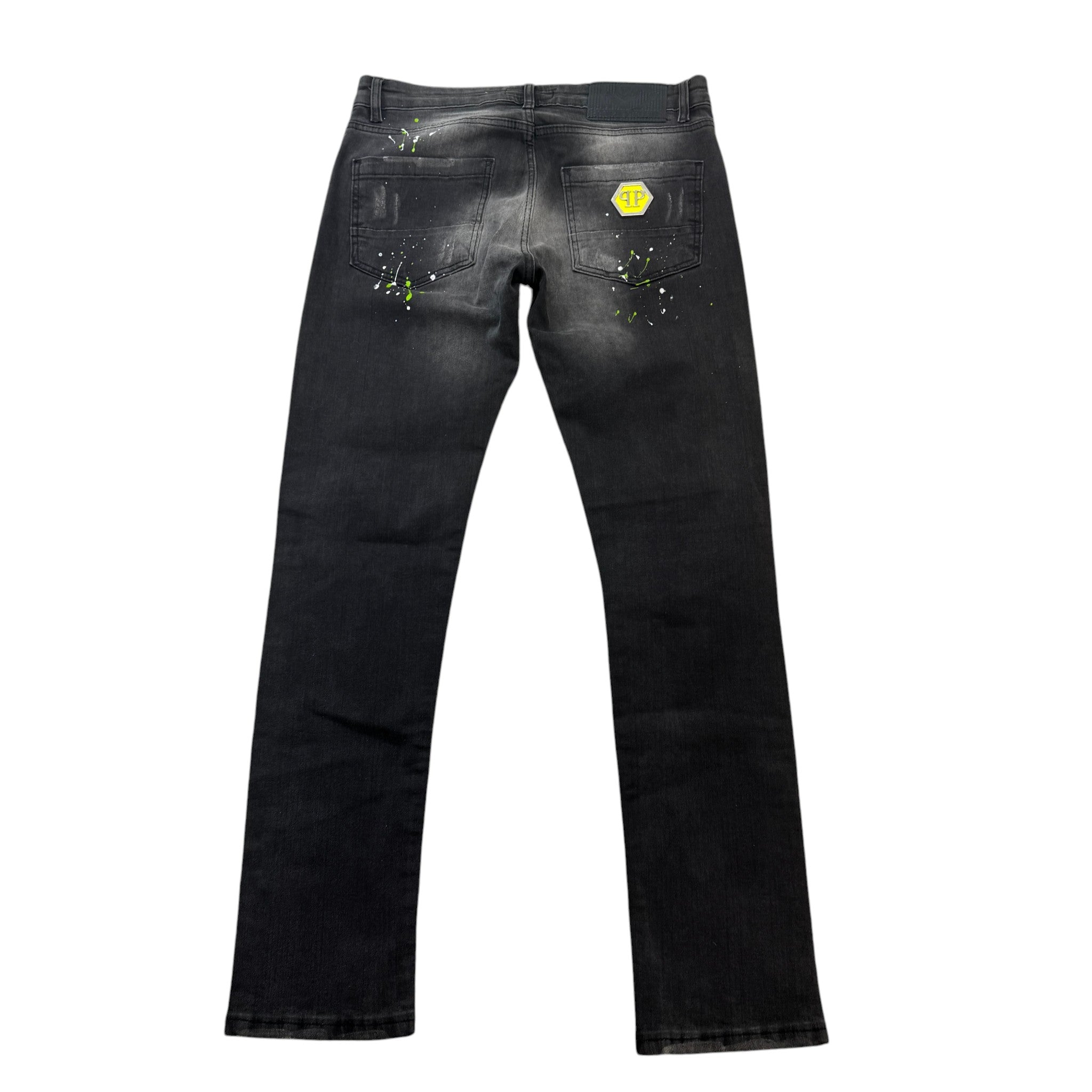 Men's Paint Splash Jeans Black Size Waist 32"