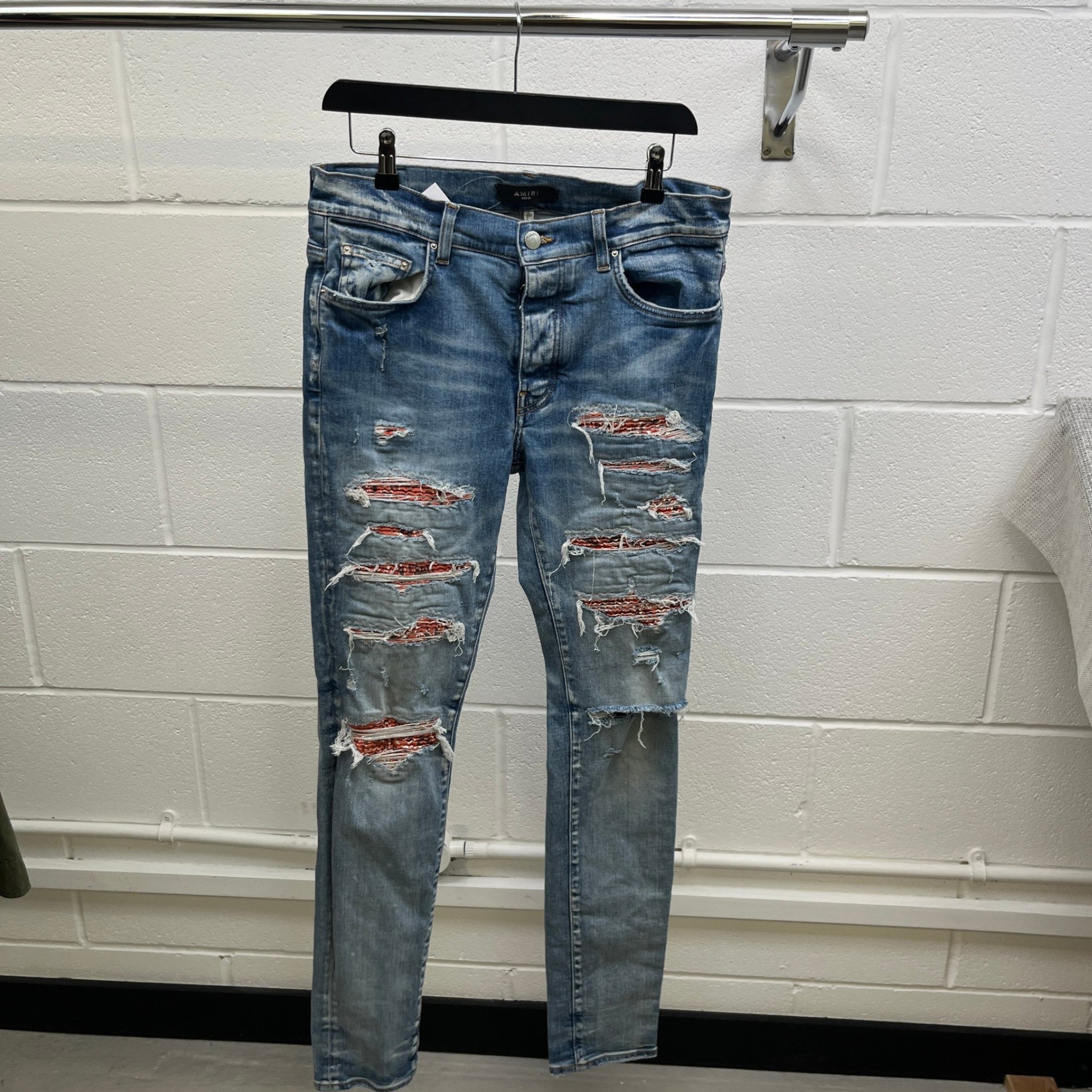 Men's Mx1 Distressed Bandana Jeans Blue Size Waist 33"