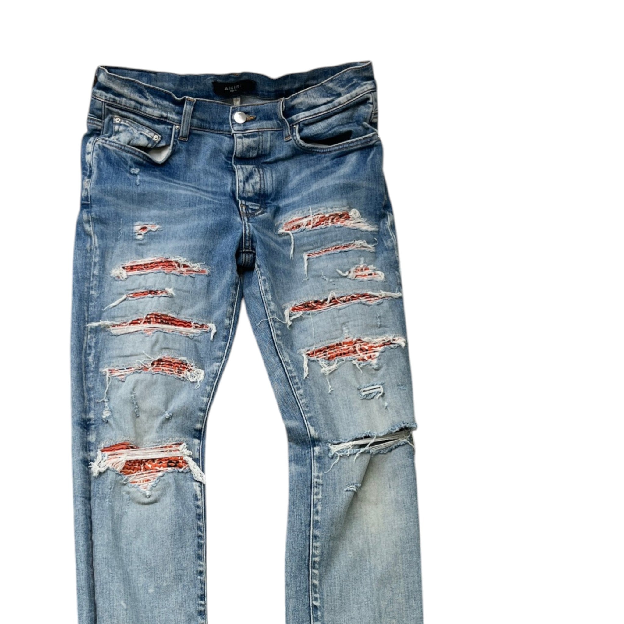 Men's Mx1 Distressed Bandana Jeans Blue Size Waist 33"
