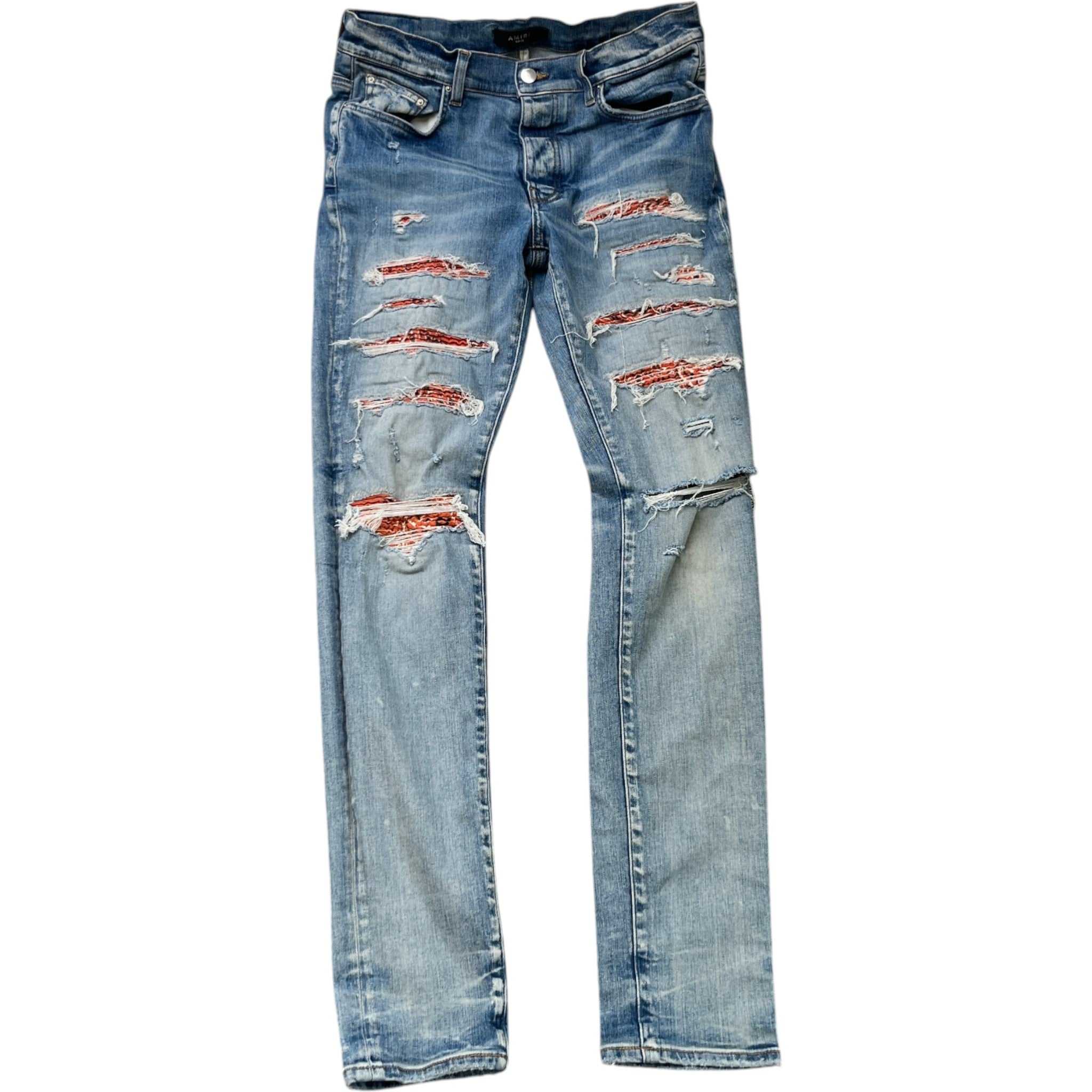 Men's Mx1 Distressed Bandana Jeans Blue Size Waist 33"