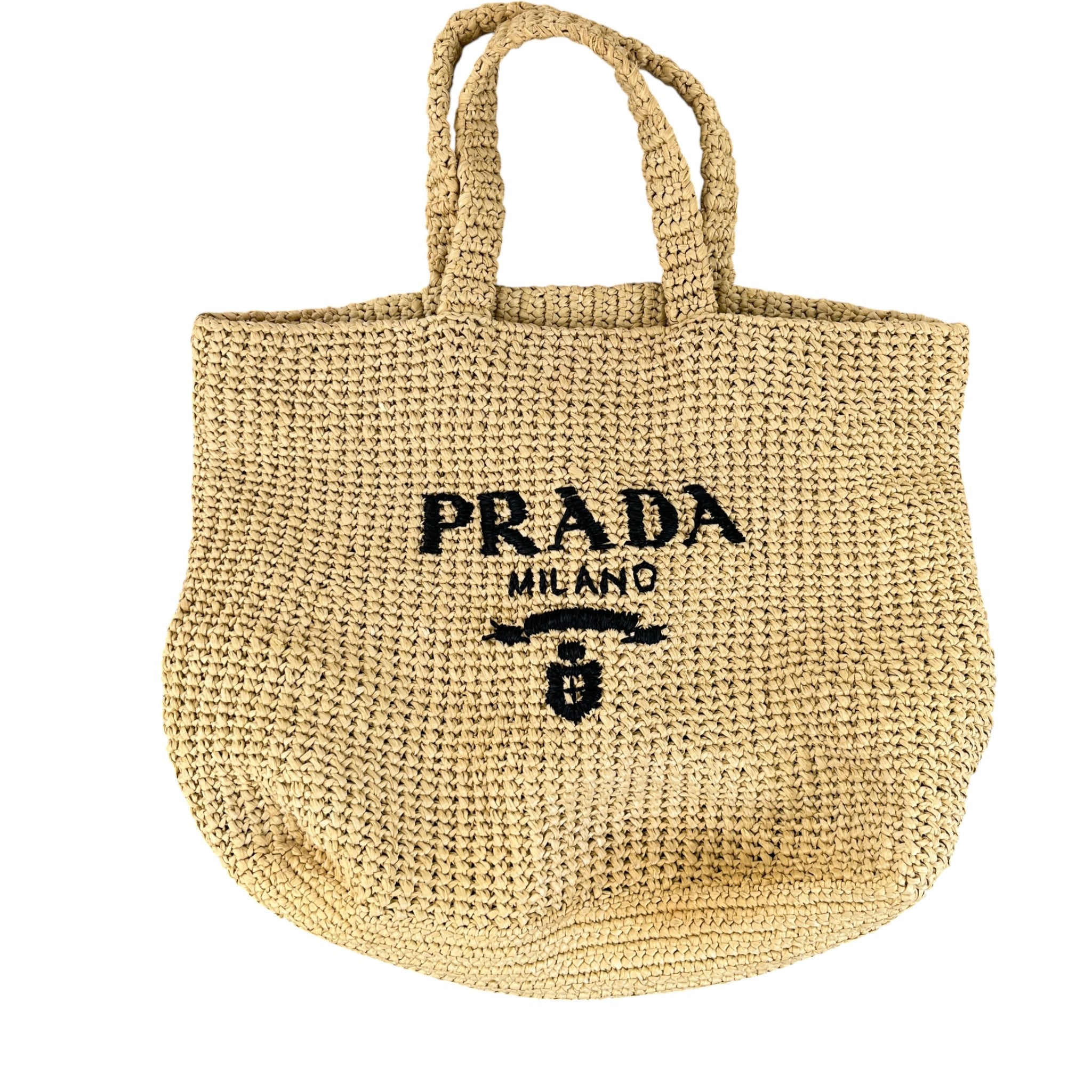 Women's Raffia Plaque Logo Tote Bag Brown