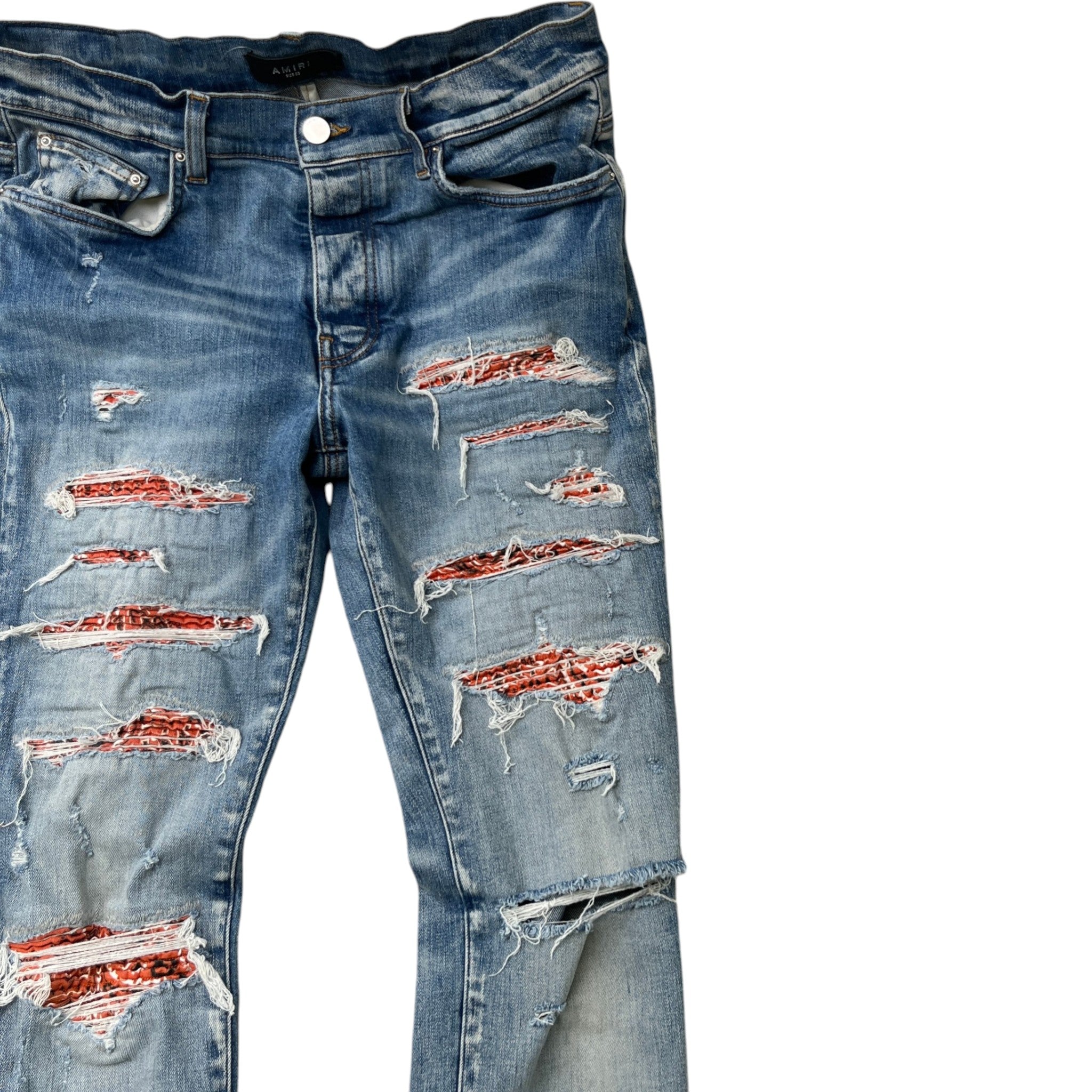 Men's Mx1 Distressed Bandana Jeans Blue Size Waist 33"