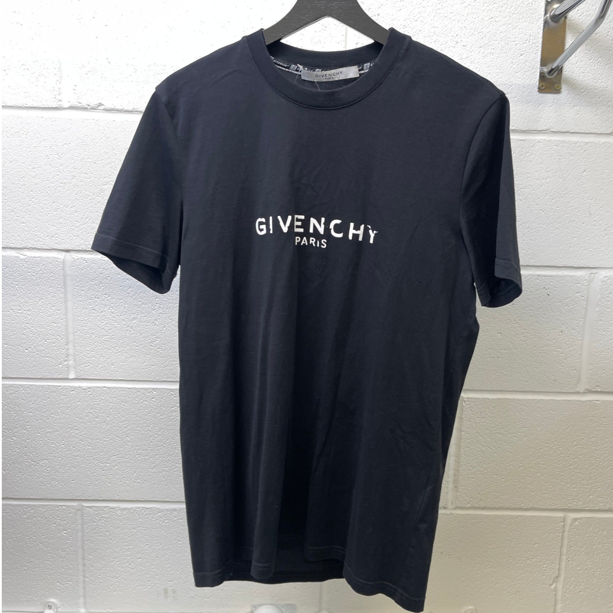 Men's Distressed Logo Print T-Shirt Black Size S