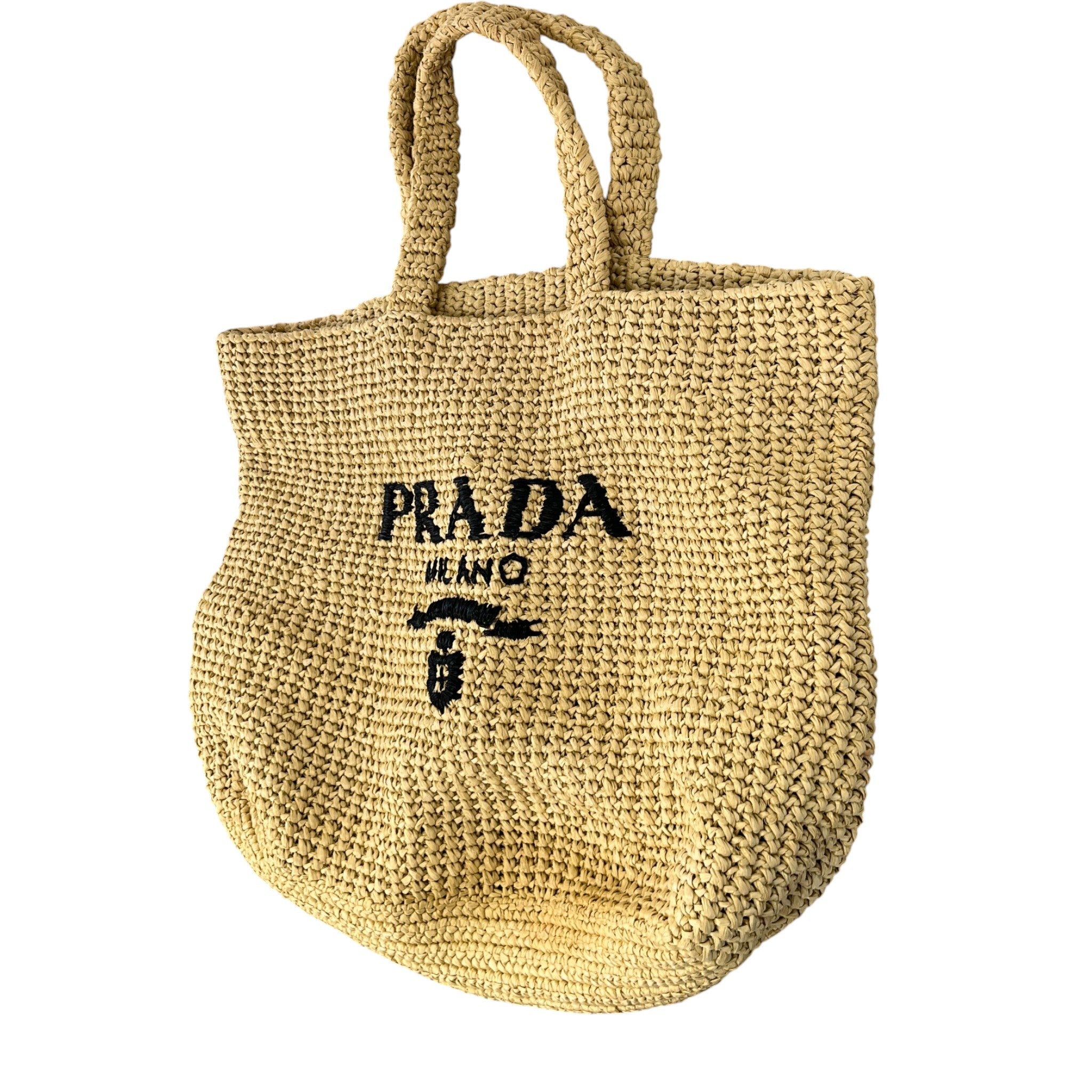 Women's Raffia Plaque Logo Tote Bag Brown