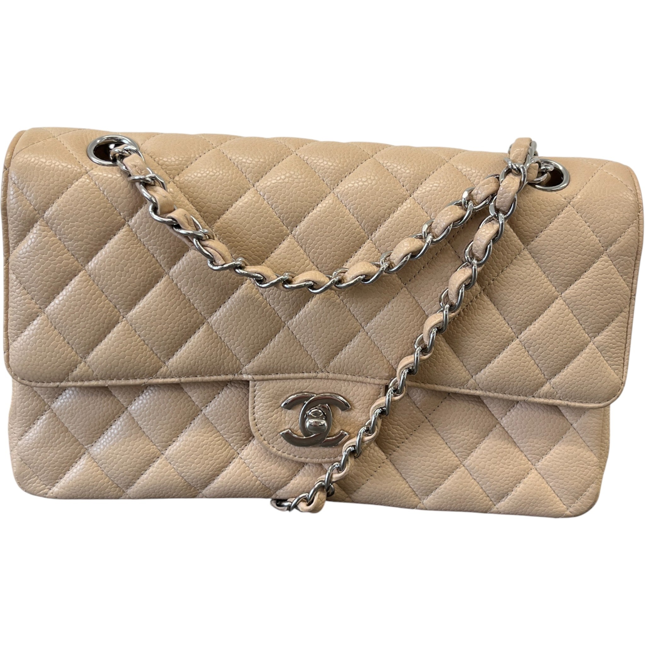 Women's Classic Flap Medium Caviar Handbag Beige