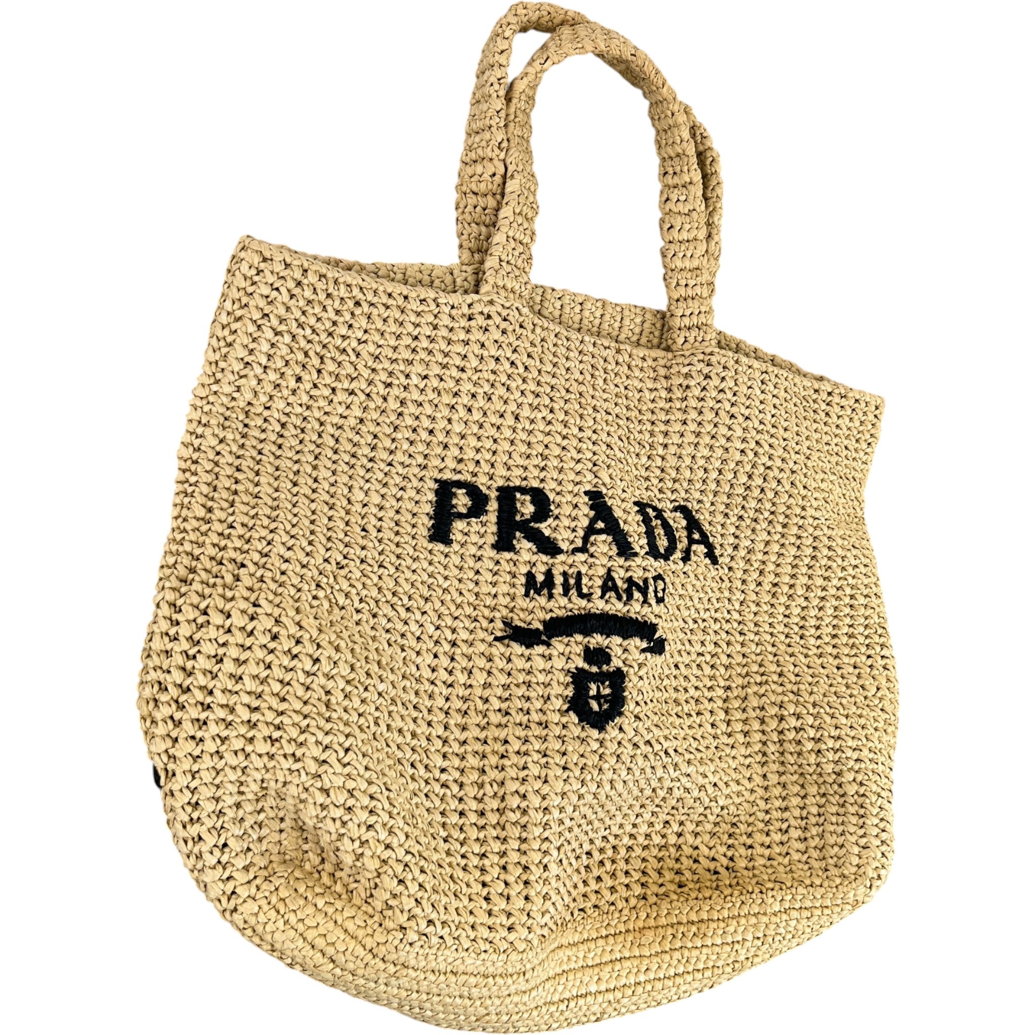 Women's Raffia Plaque Logo Tote Bag Brown