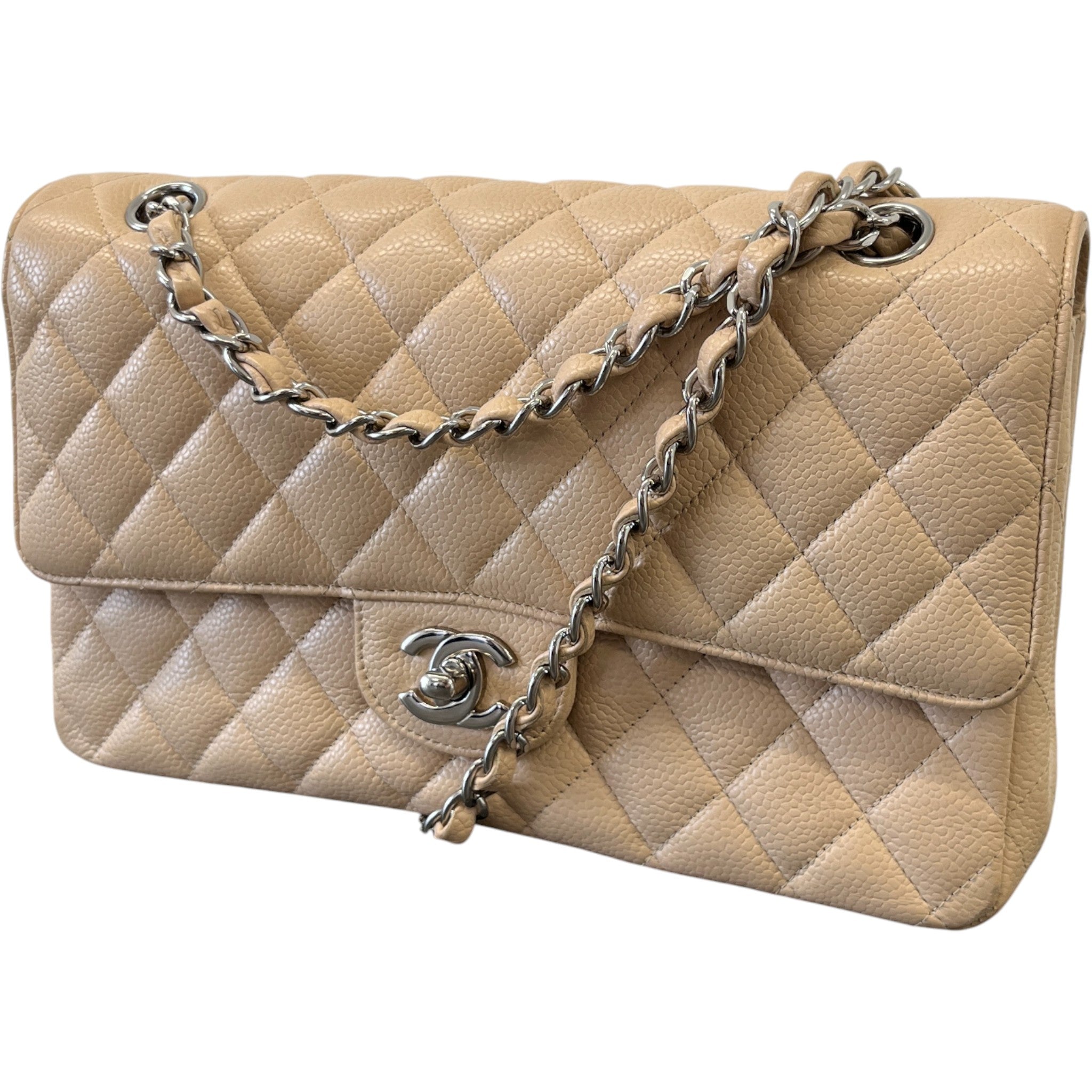 Women's Classic Flap Medium Caviar Handbag Beige
