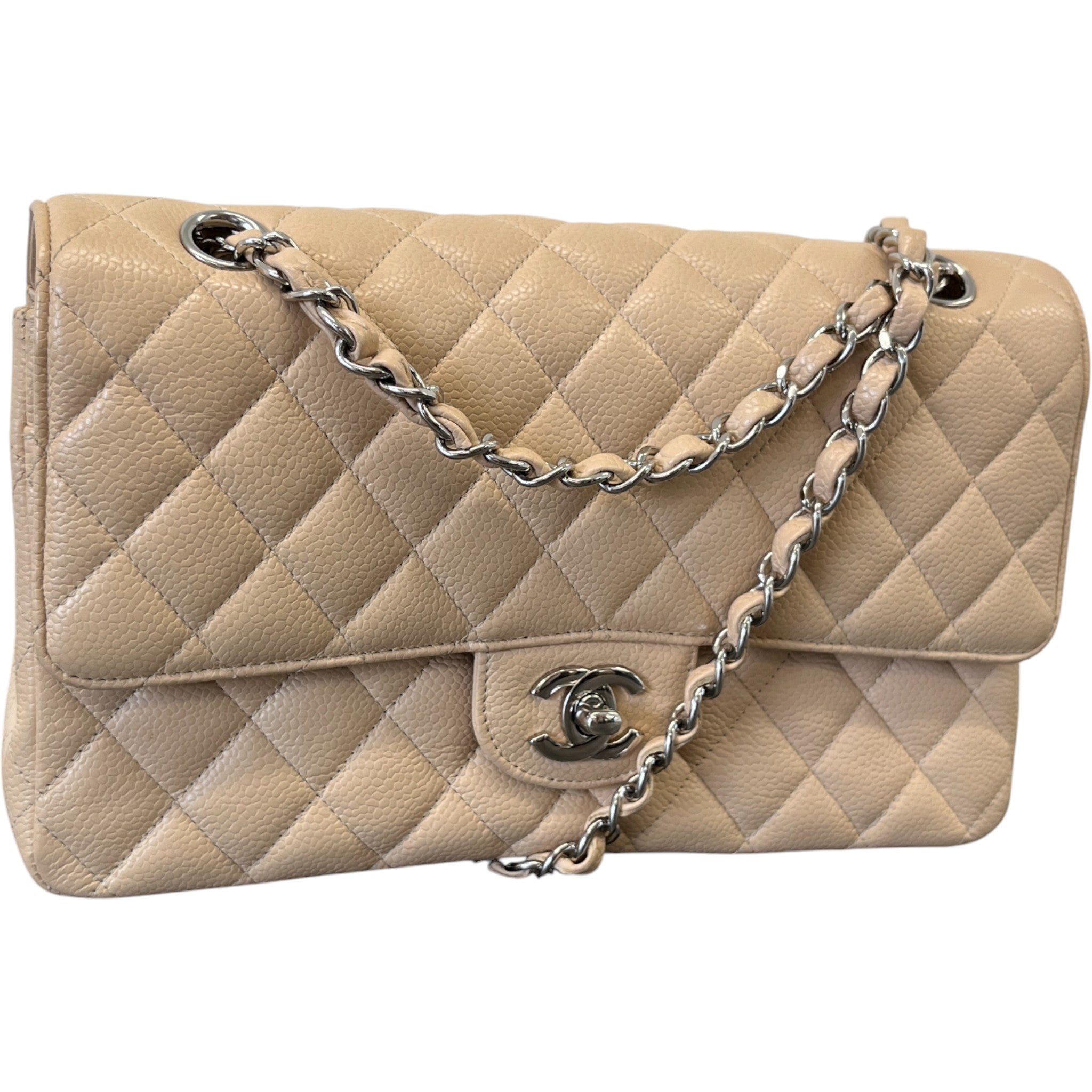 Women's Classic Flap Medium Caviar Handbag Beige