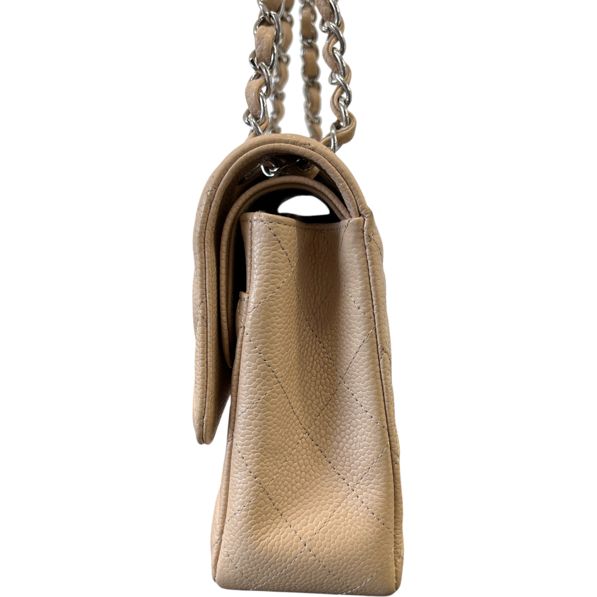 Women's Classic Flap Medium Caviar Handbag Beige