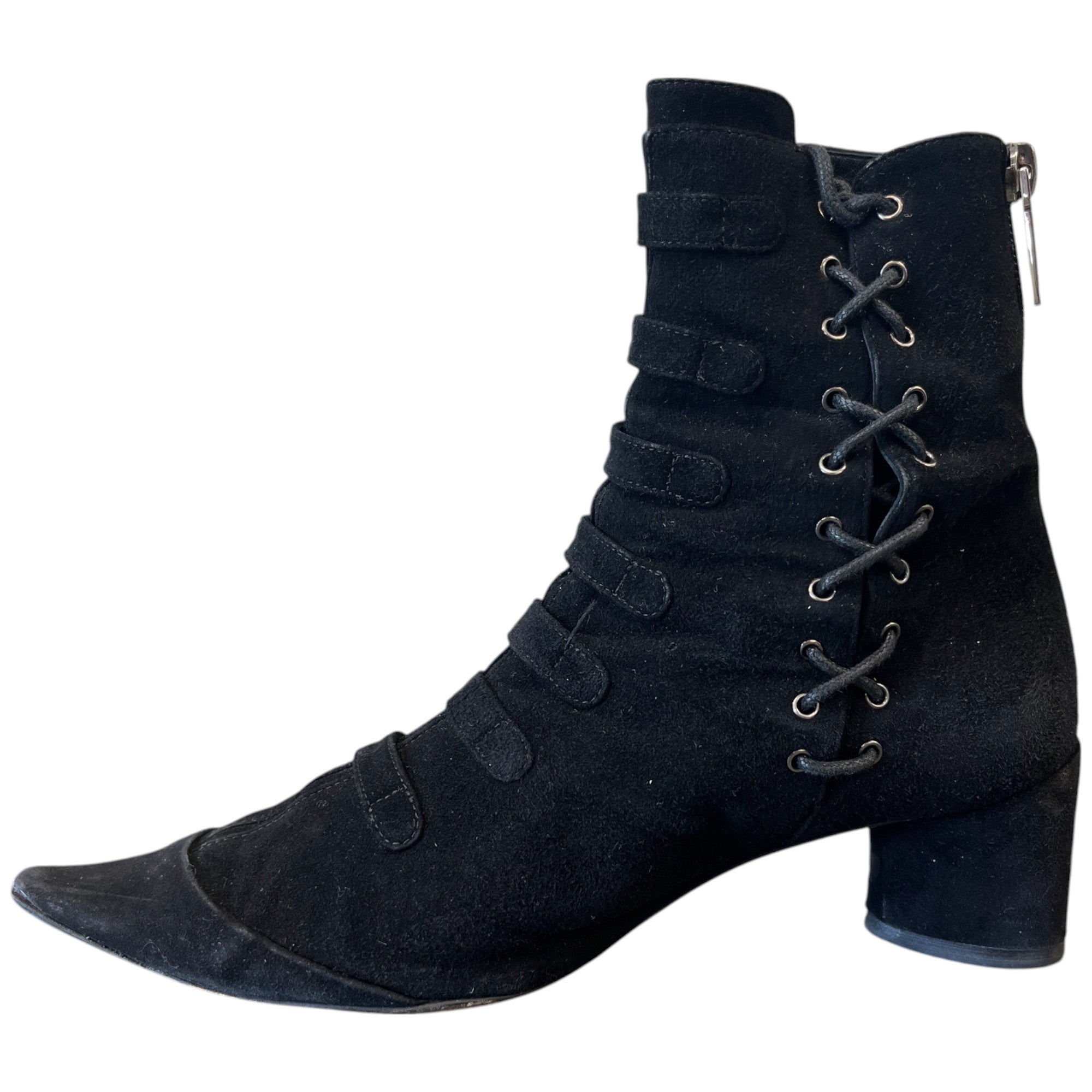 Women's Suede Lace Up Boots Black Size EU 38 / UK 5