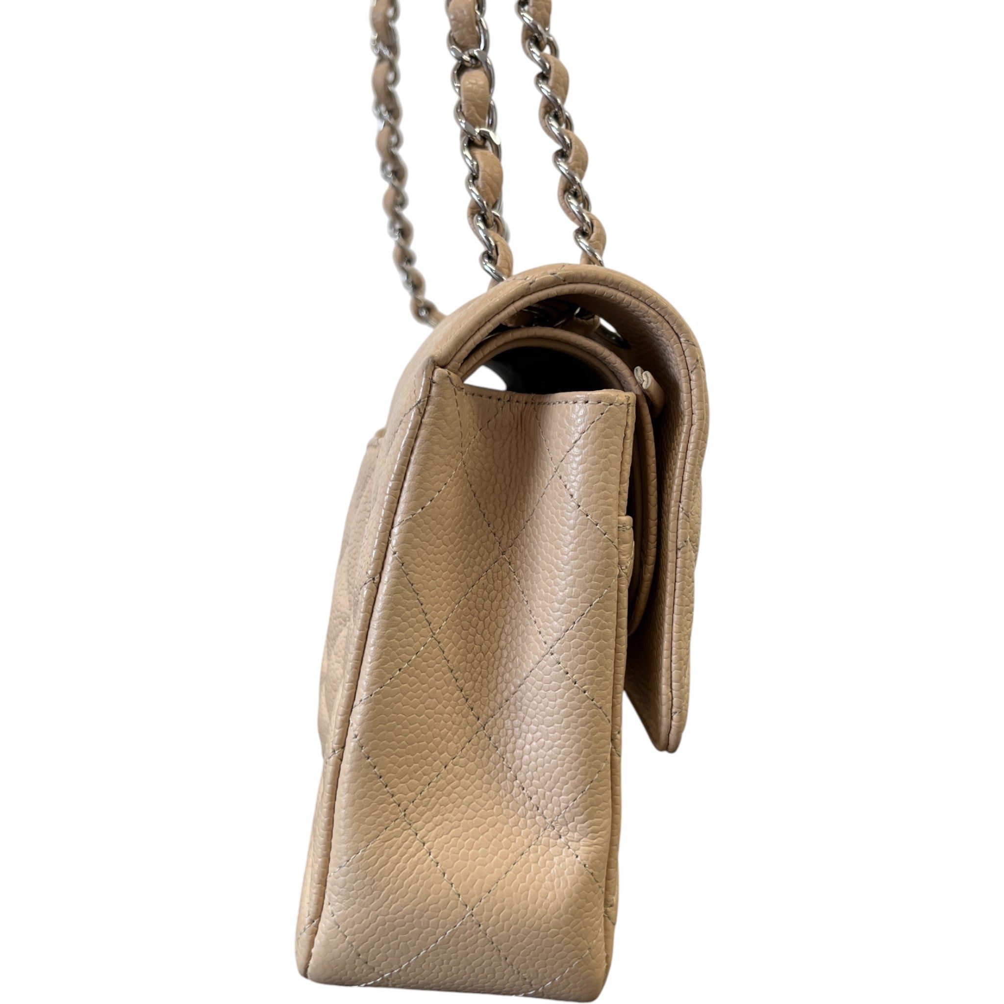 Women's Classic Flap Medium Caviar Handbag Beige