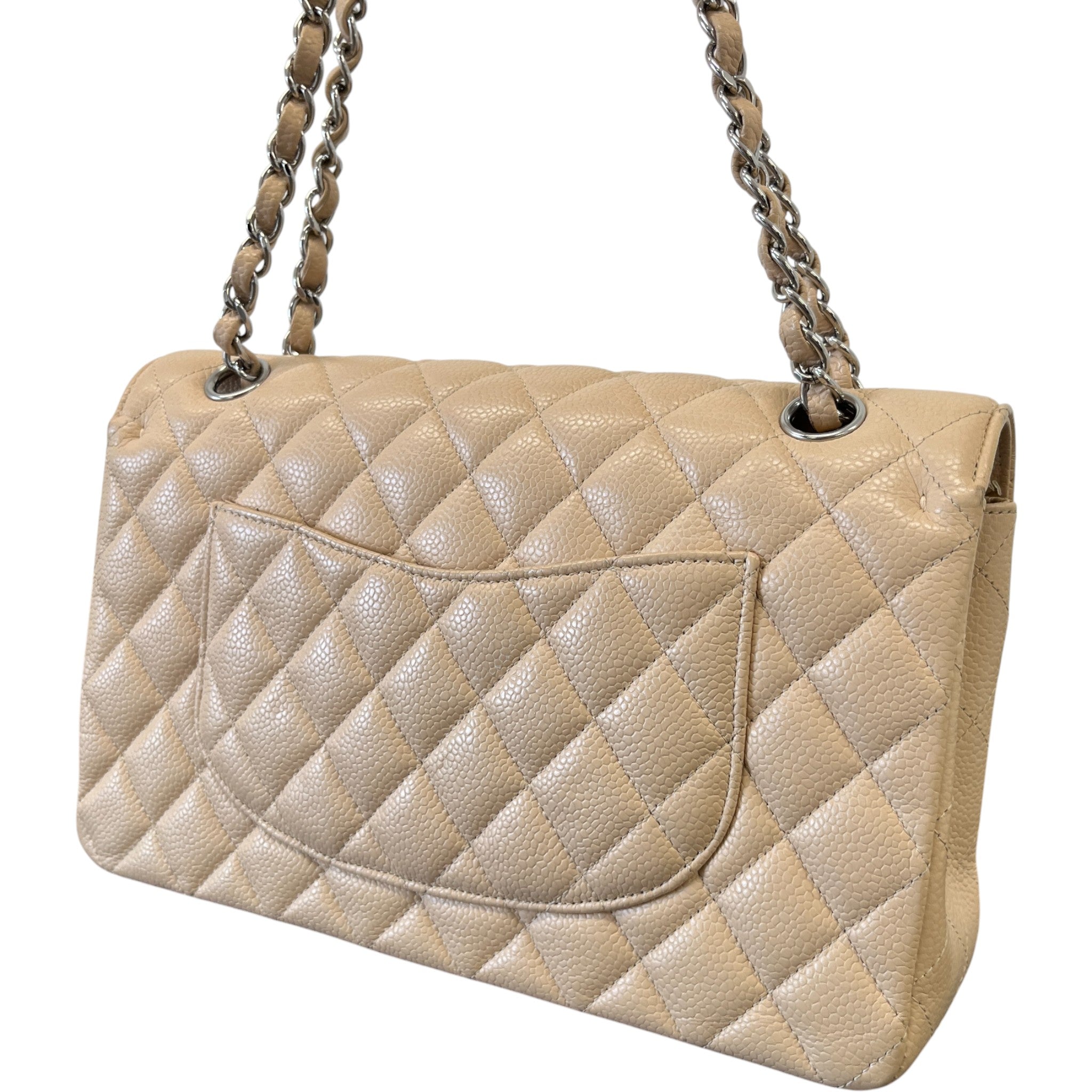 Women's Classic Flap Medium Caviar Handbag Beige