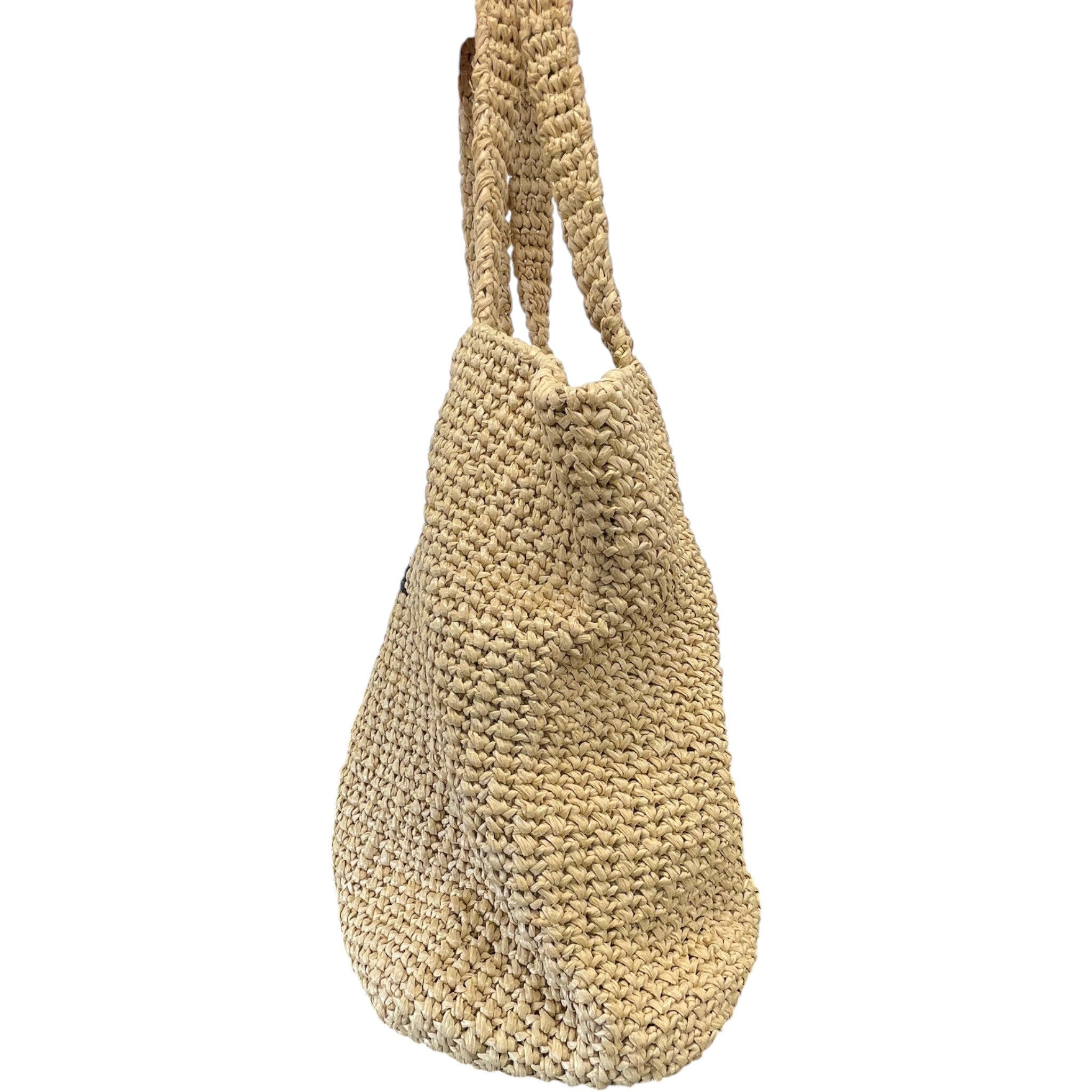 Women's Raffia Plaque Logo Tote Bag Brown