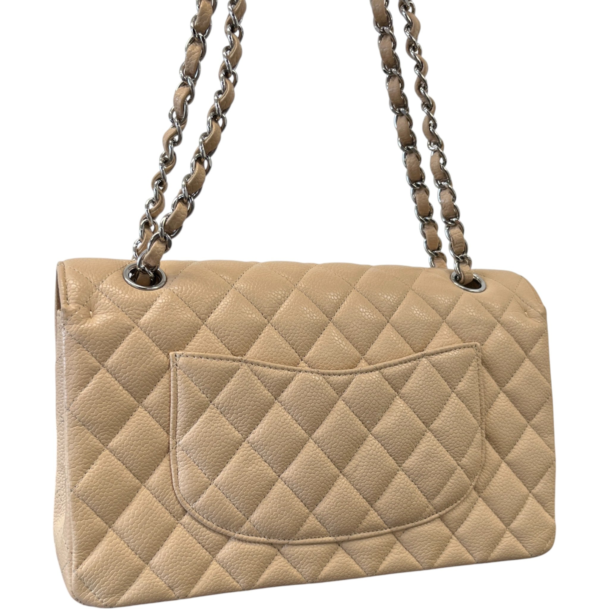 Women's Classic Flap Medium Caviar Handbag Beige