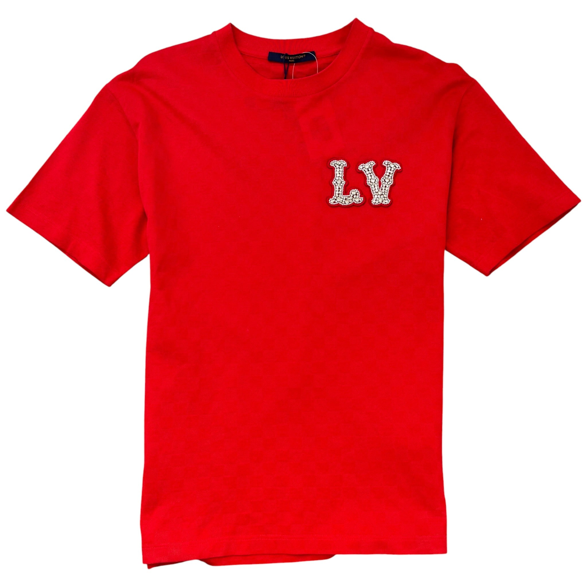 Men's Embroidered Lv Patch T-Shirt Red Size L