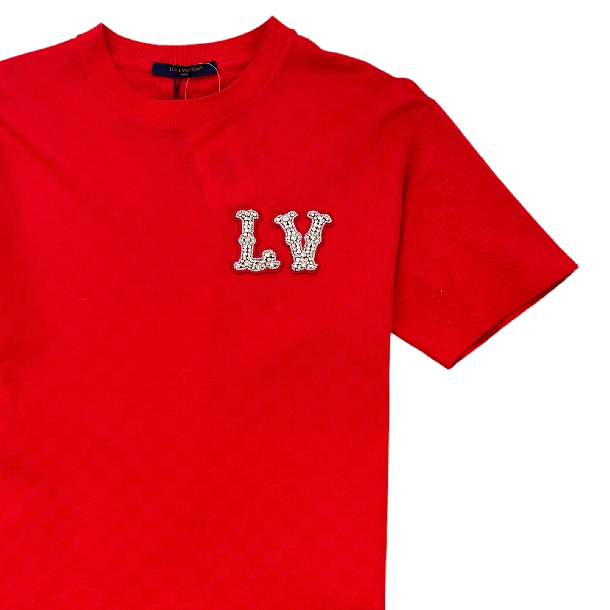 Men's Embroidered Lv Patch T-Shirt Red Size L
