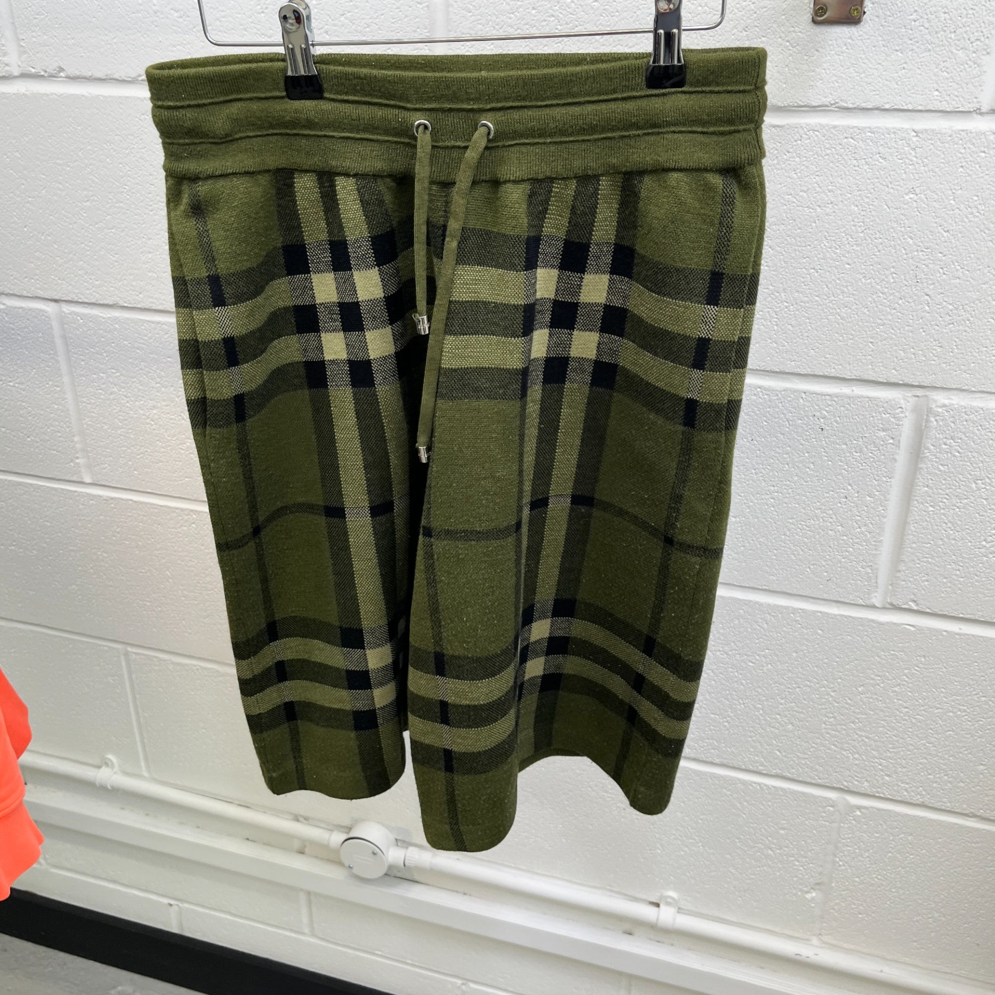 Men's Check Silk Wool Jacquard Shorts Green Size S