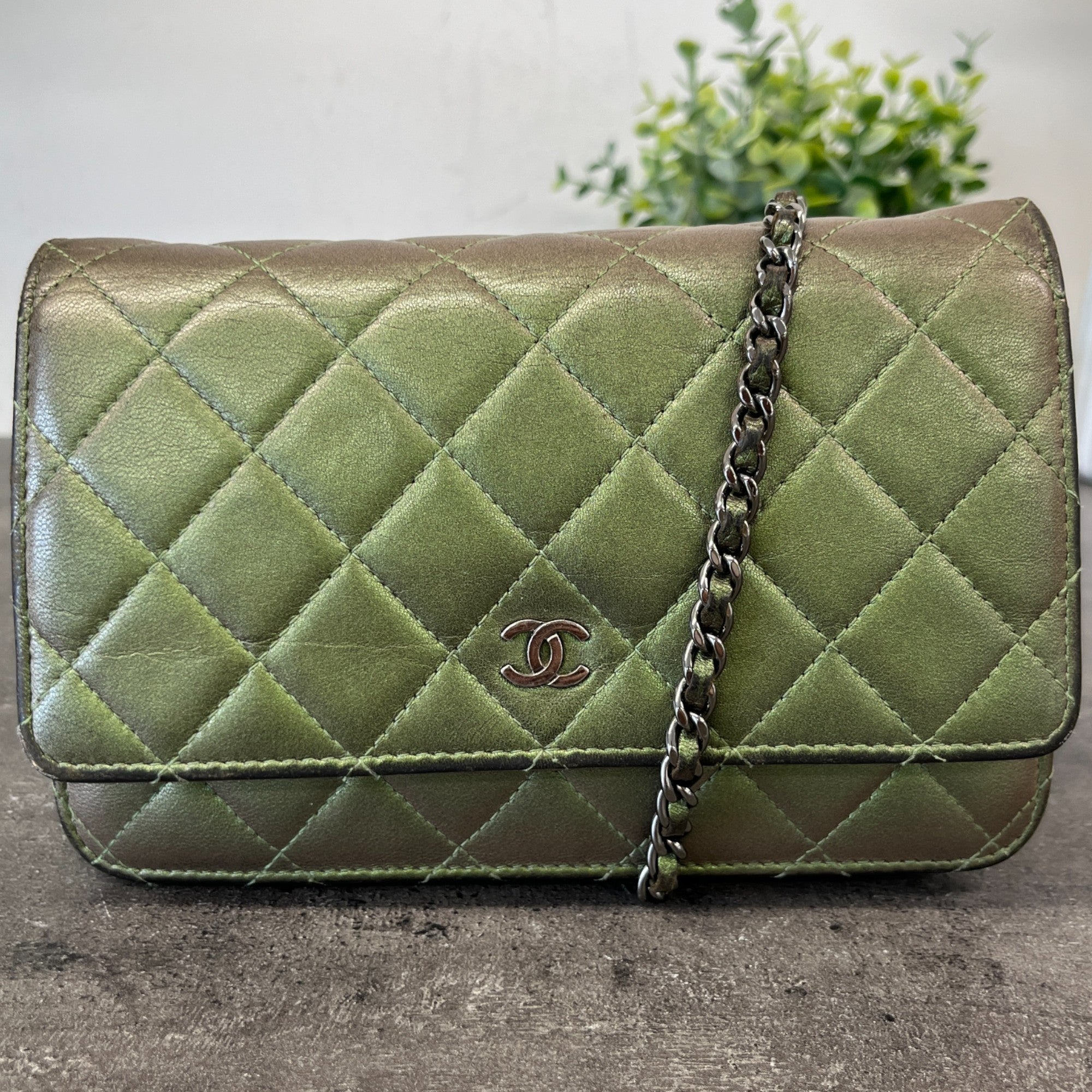 Women's Cc Quilted Wallet On Chain Bag Green