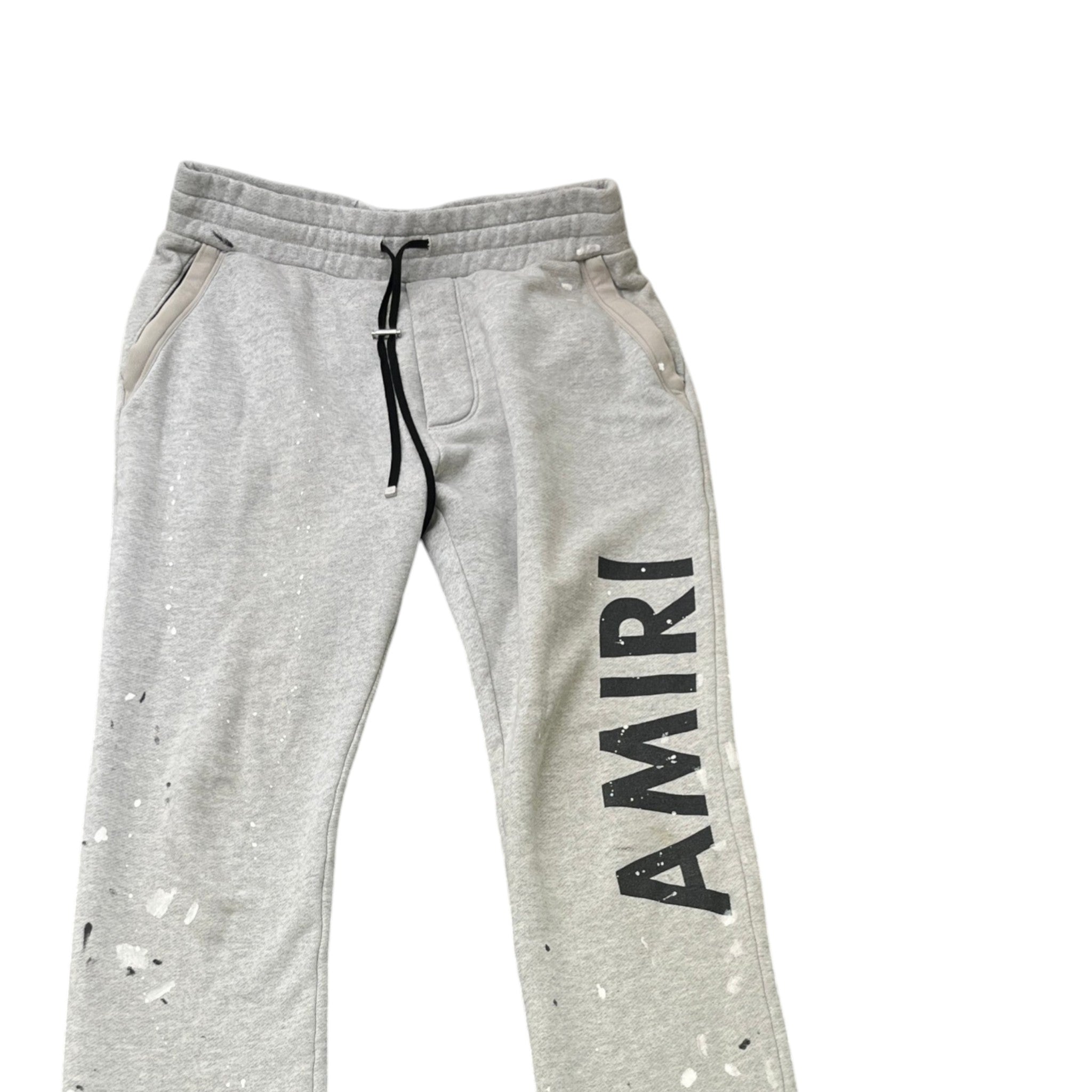 Men's Paint Splatter Logo Print Joggers Grey Size S