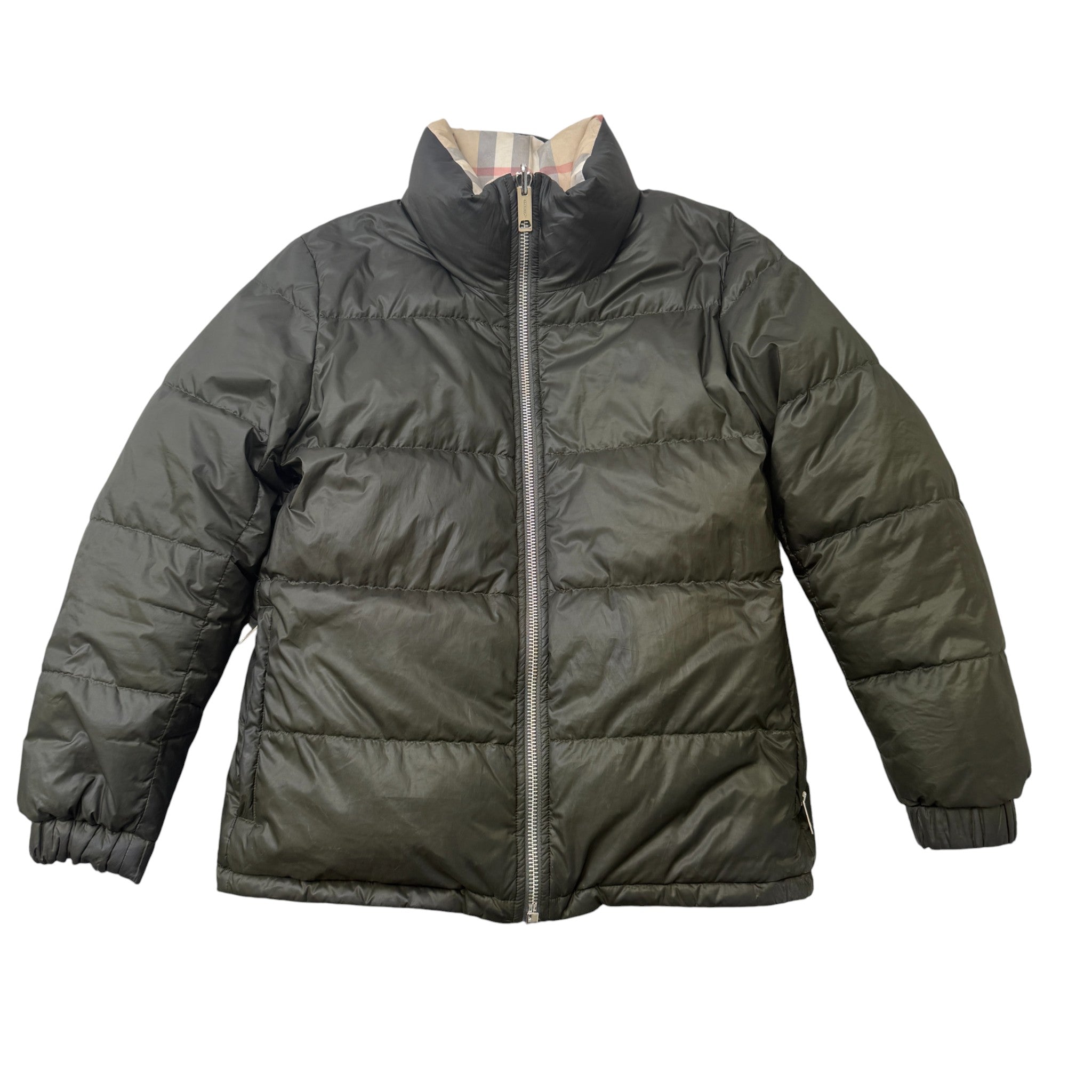 Women's Reversible Check Down Jacket Khaki Size S