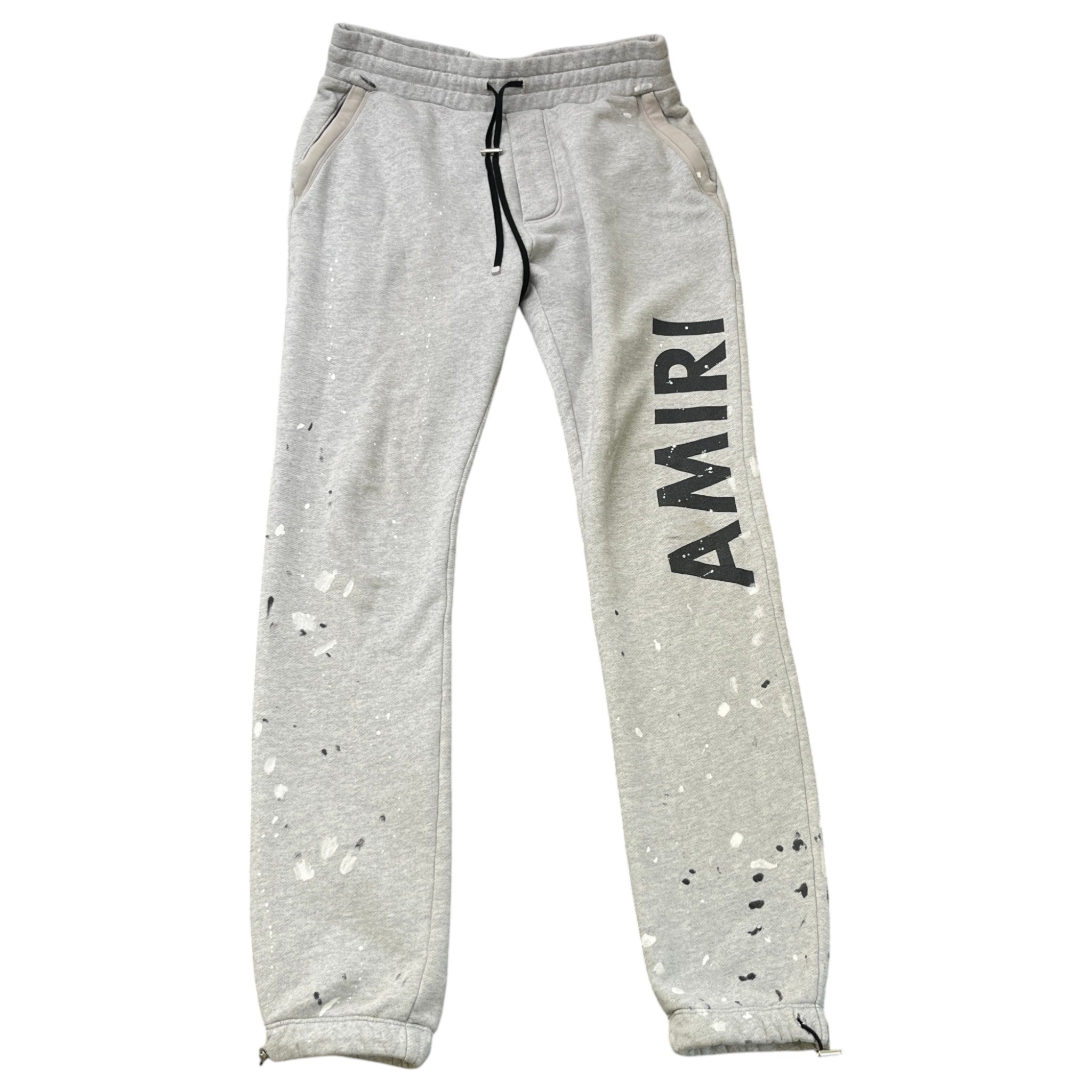 Men's Paint Splatter Logo Print Joggers Grey Size S