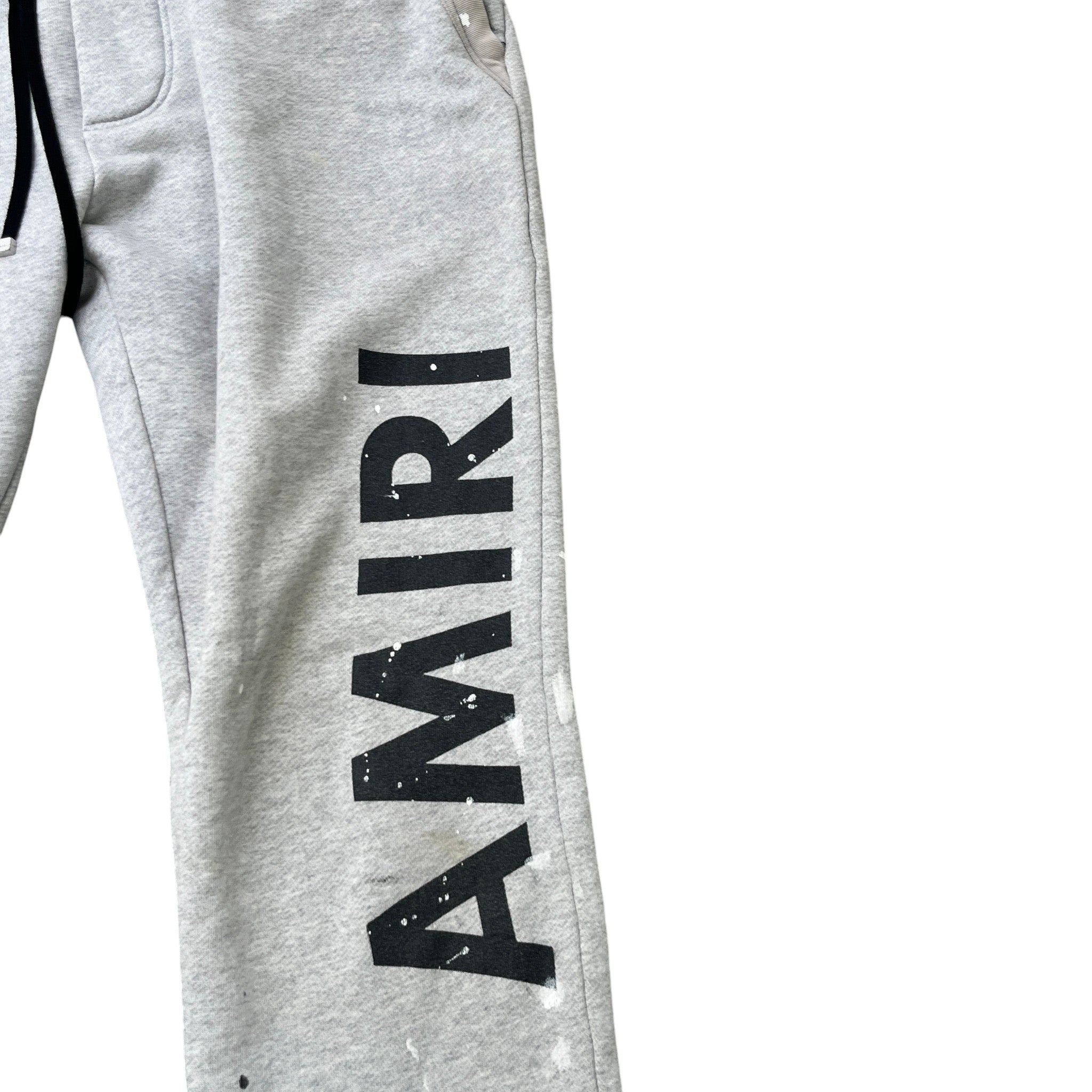 Men's Paint Splatter Logo Print Joggers Grey Size S