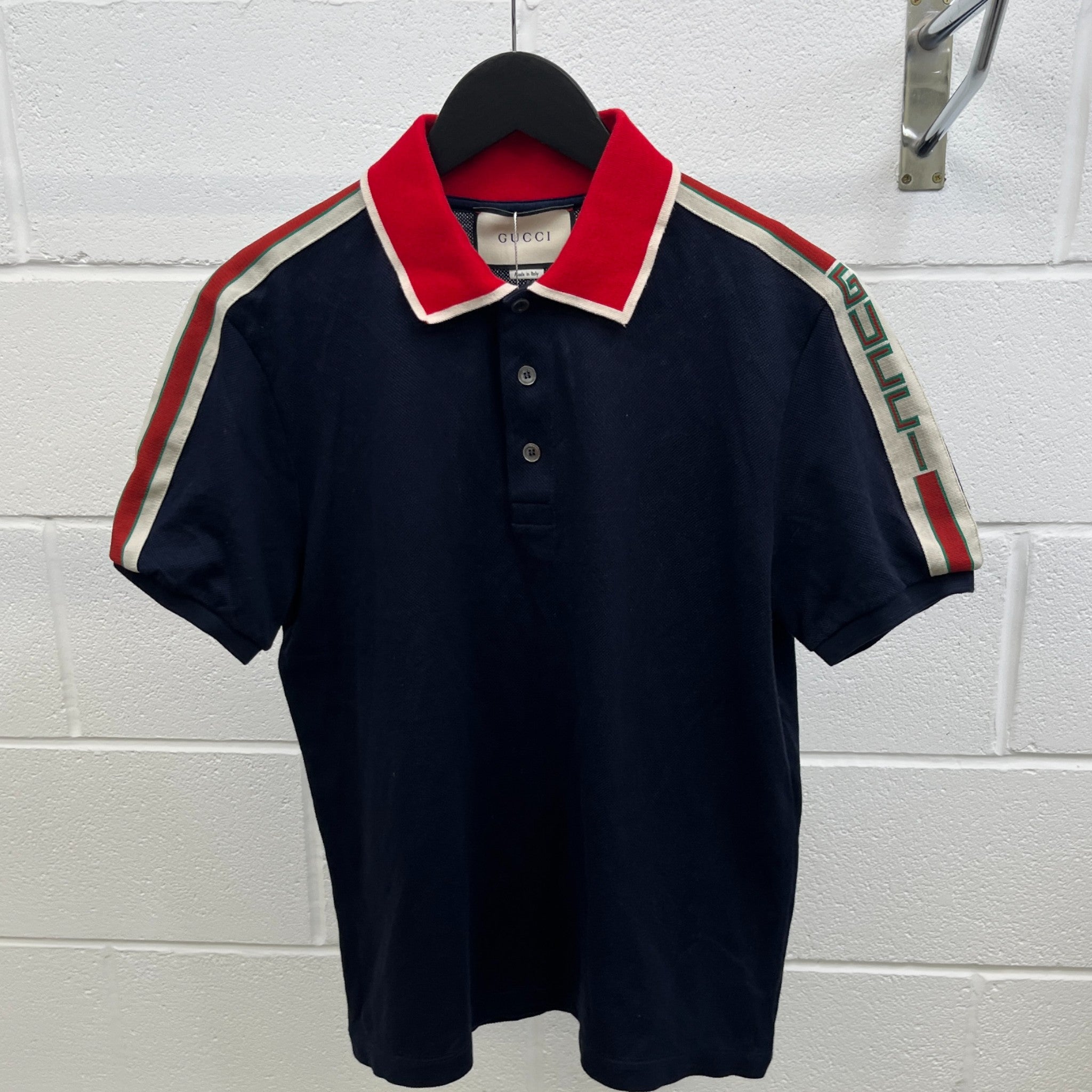 Men's Tape Logo Polo Shirt Navy Size L