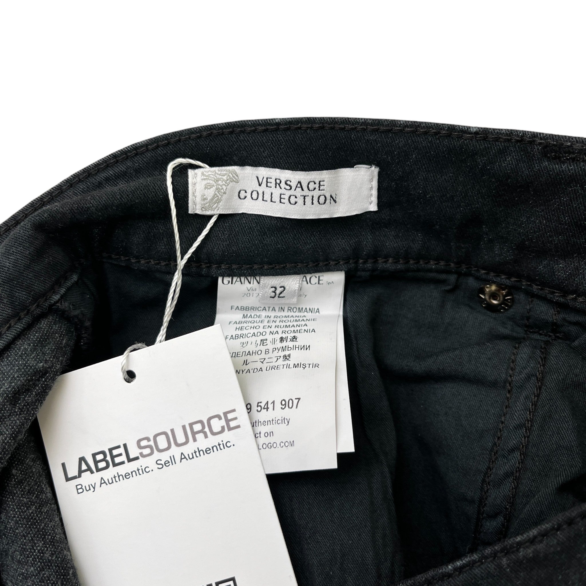 Men's Embroidered Medusa Logo Jeans Black Size Waist 32"