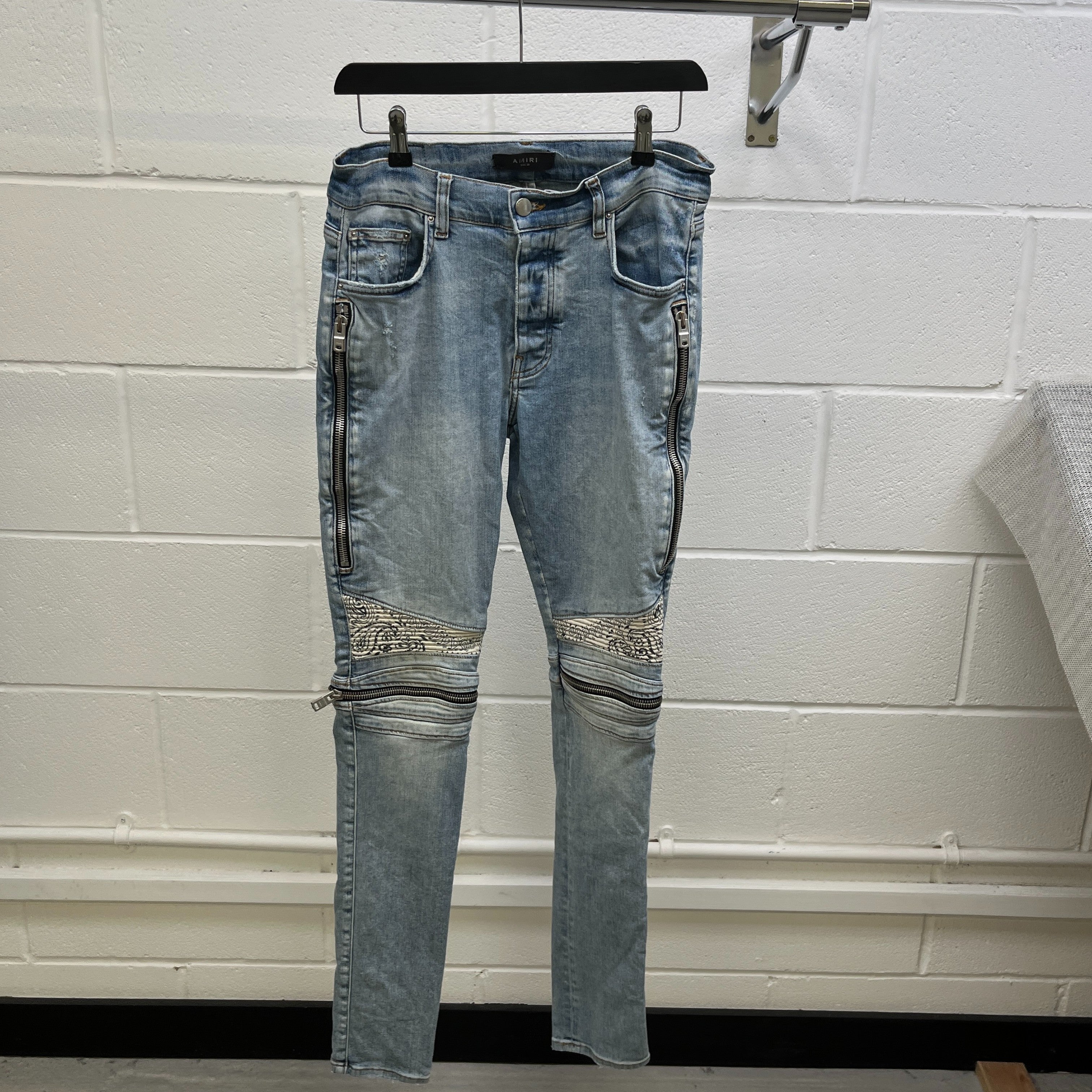 Men's Bandana Biker Jeans Blue Size Waist 32"