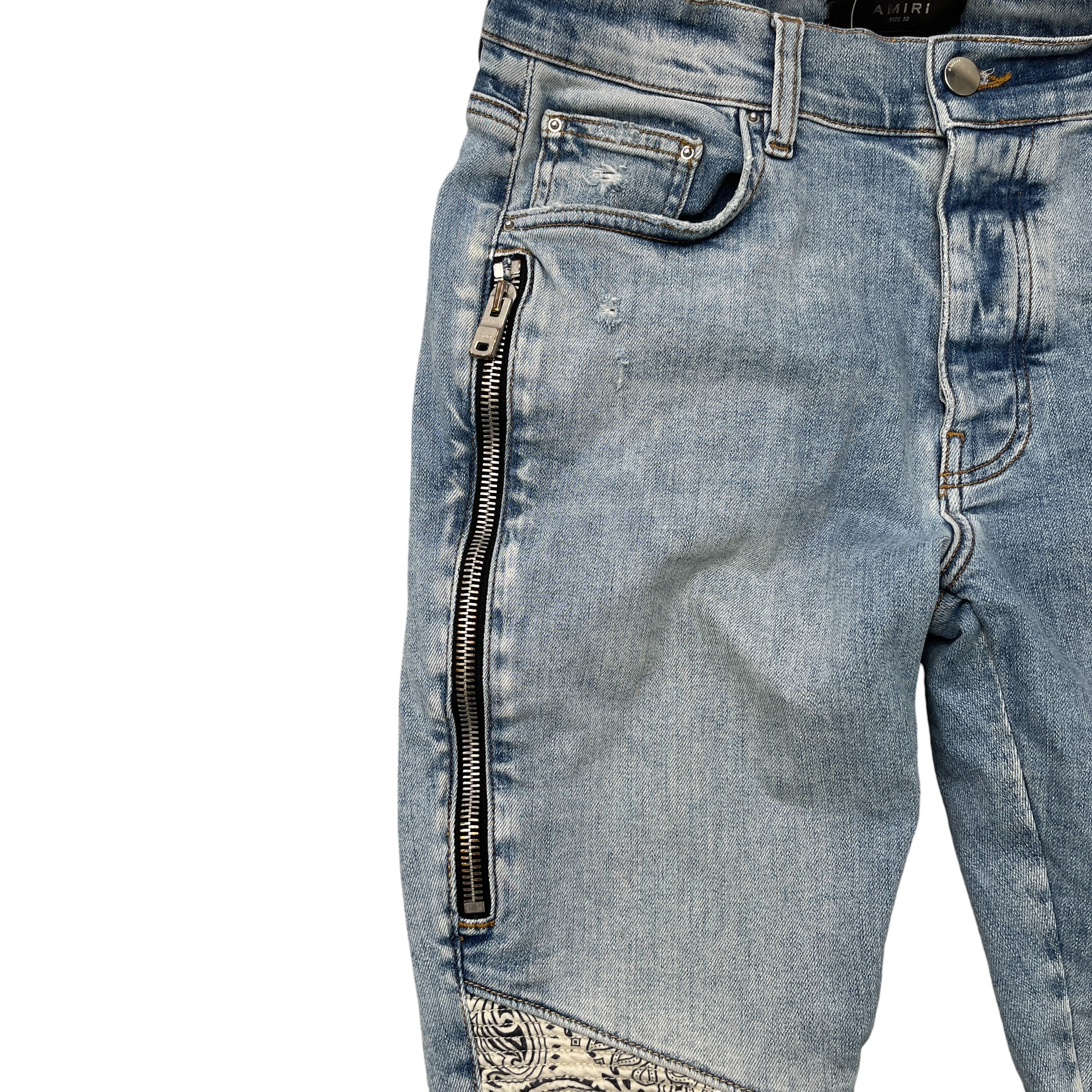 Men's Bandana Biker Jeans Blue Size Waist 32"