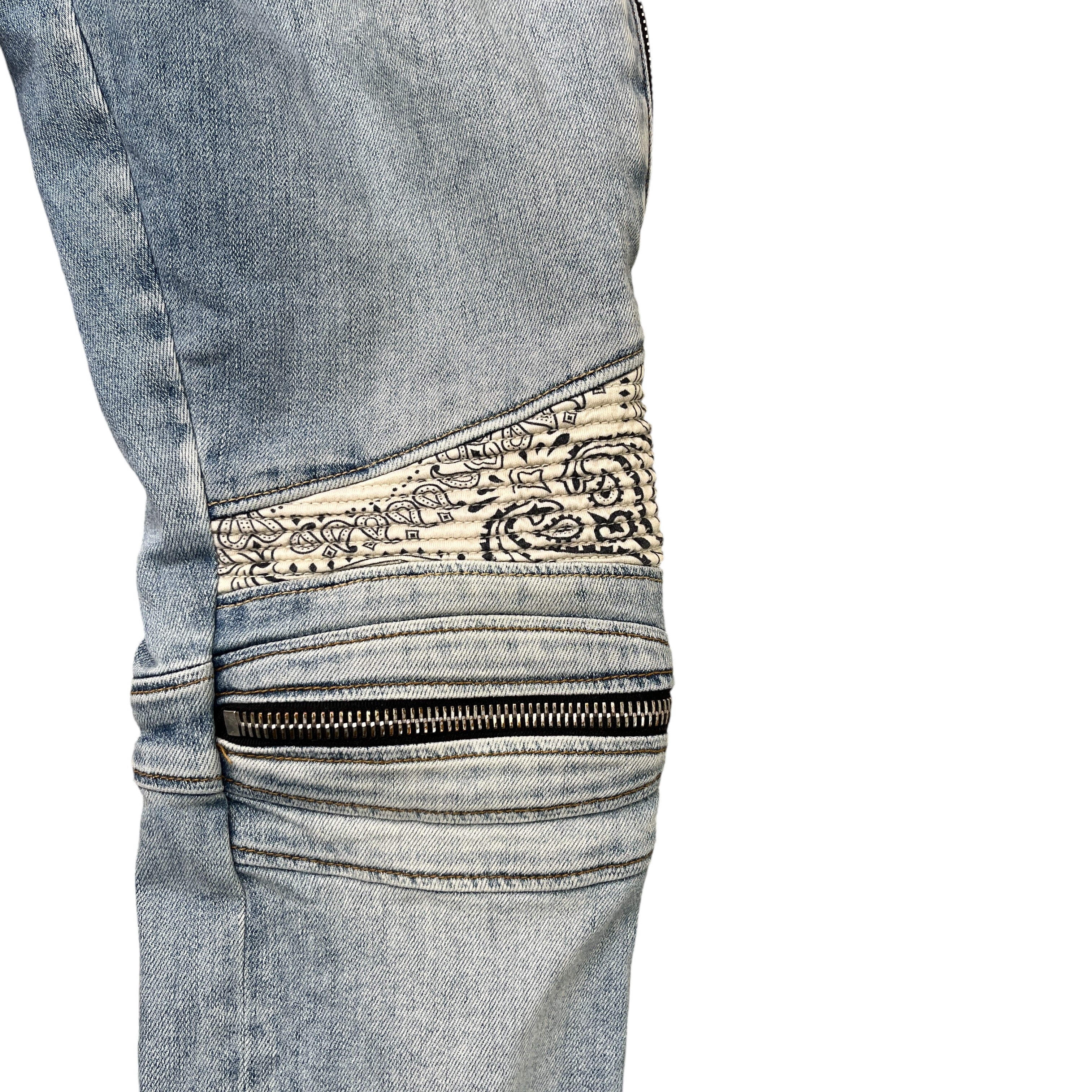 Men's Bandana Biker Jeans Blue Size Waist 32"
