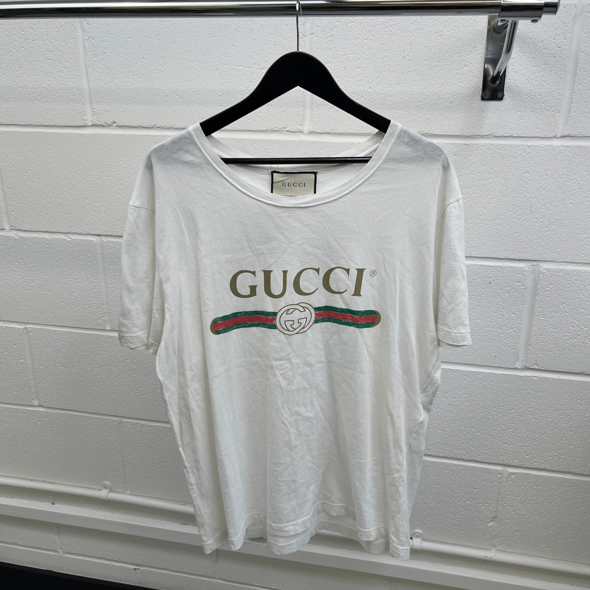 Men's Logo Print Oversized T-Shirt White Size L