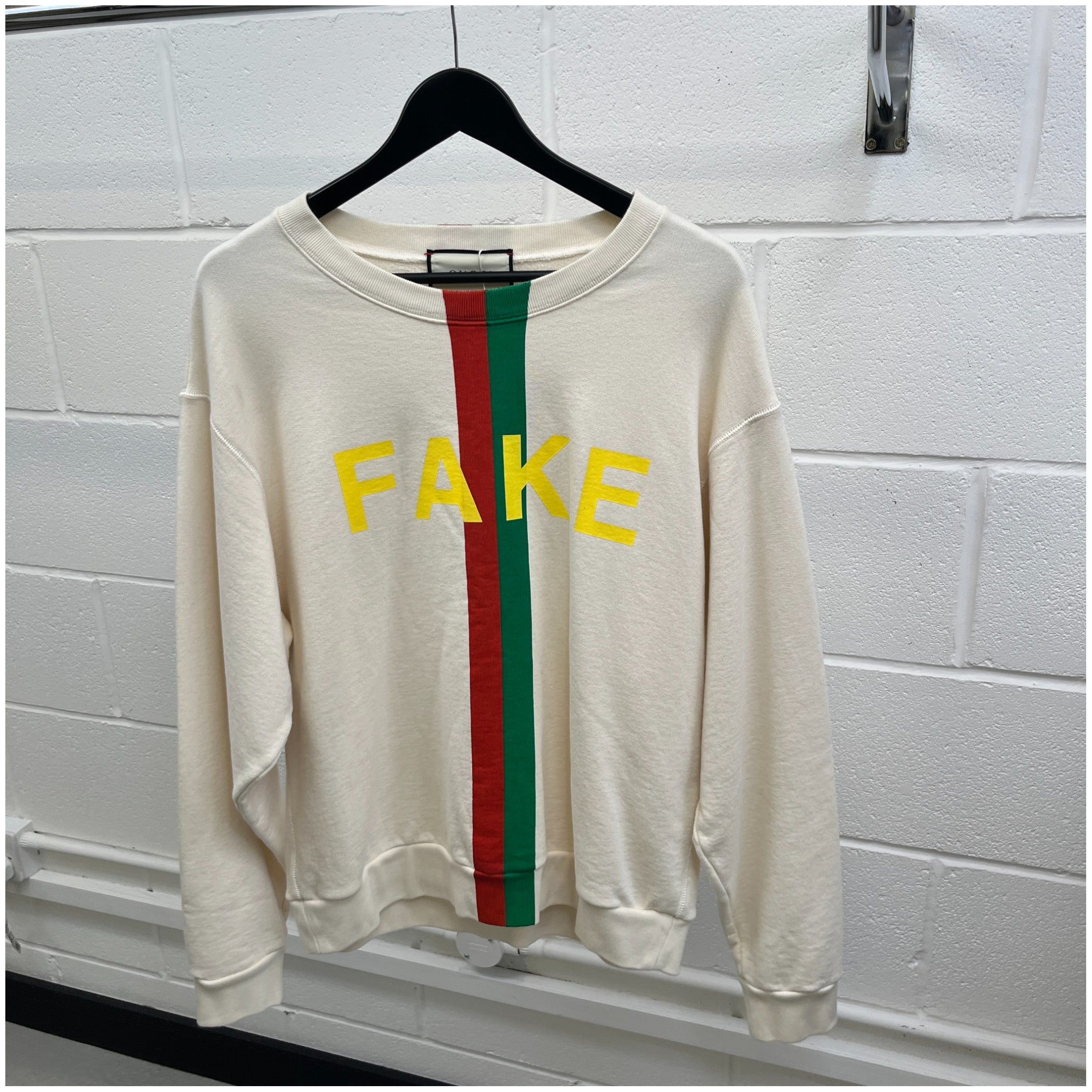 Men's Fake/Not Web Print Sweatshirt Beige Size M