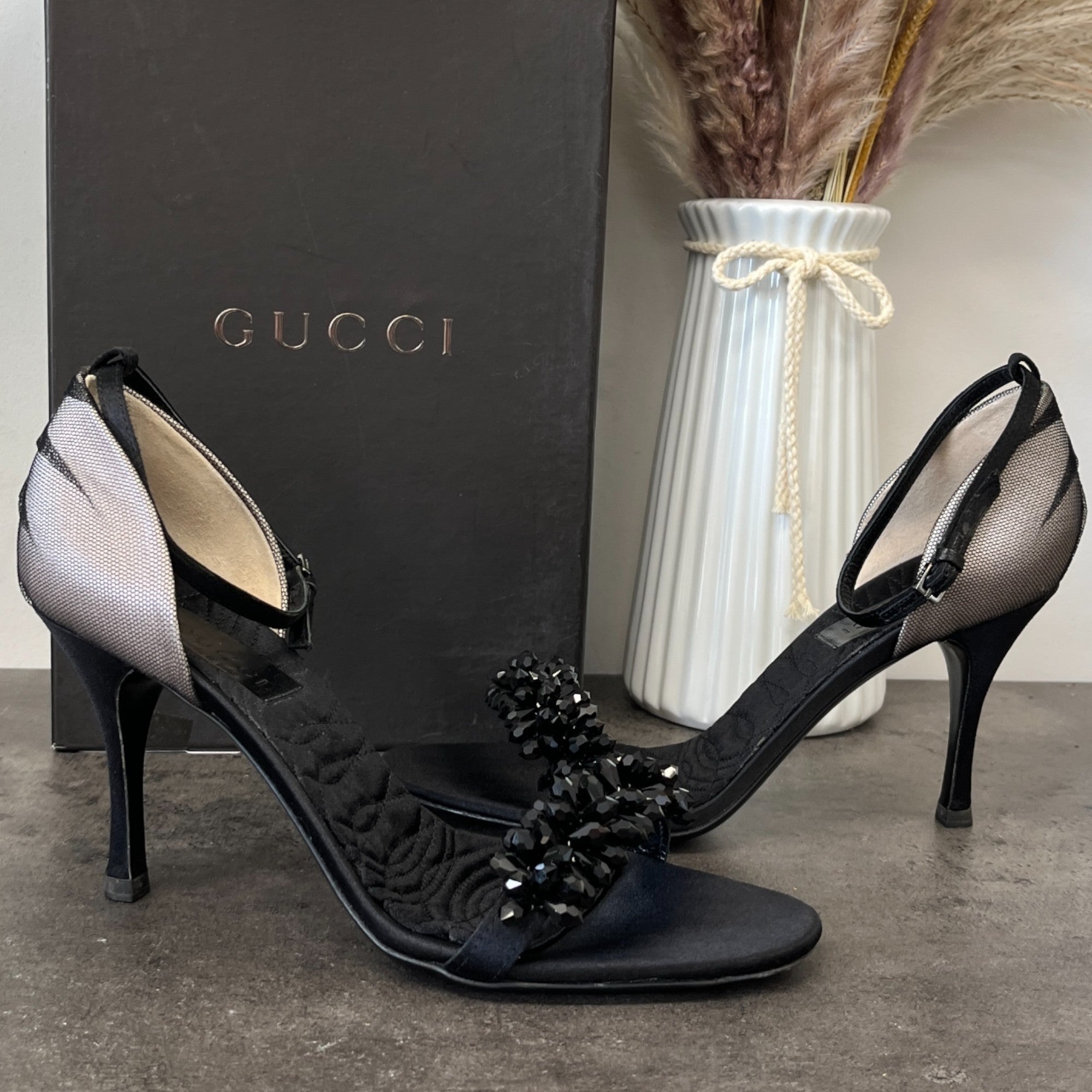 Women's Crystal Ankle Strap Heels Black Size EU 36 / UK 3