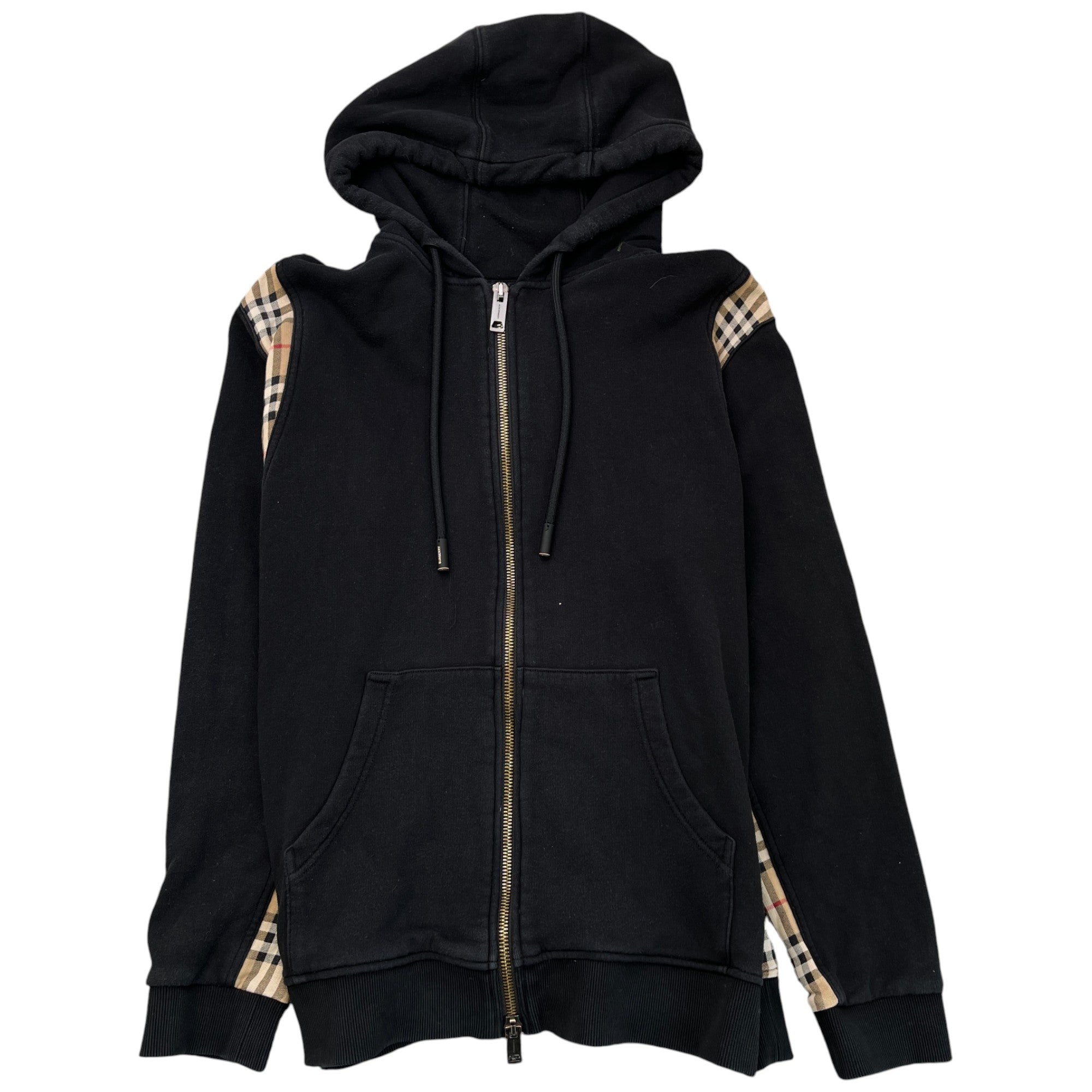 Men's Check Panel Zip Up Hoodie Black Size XL