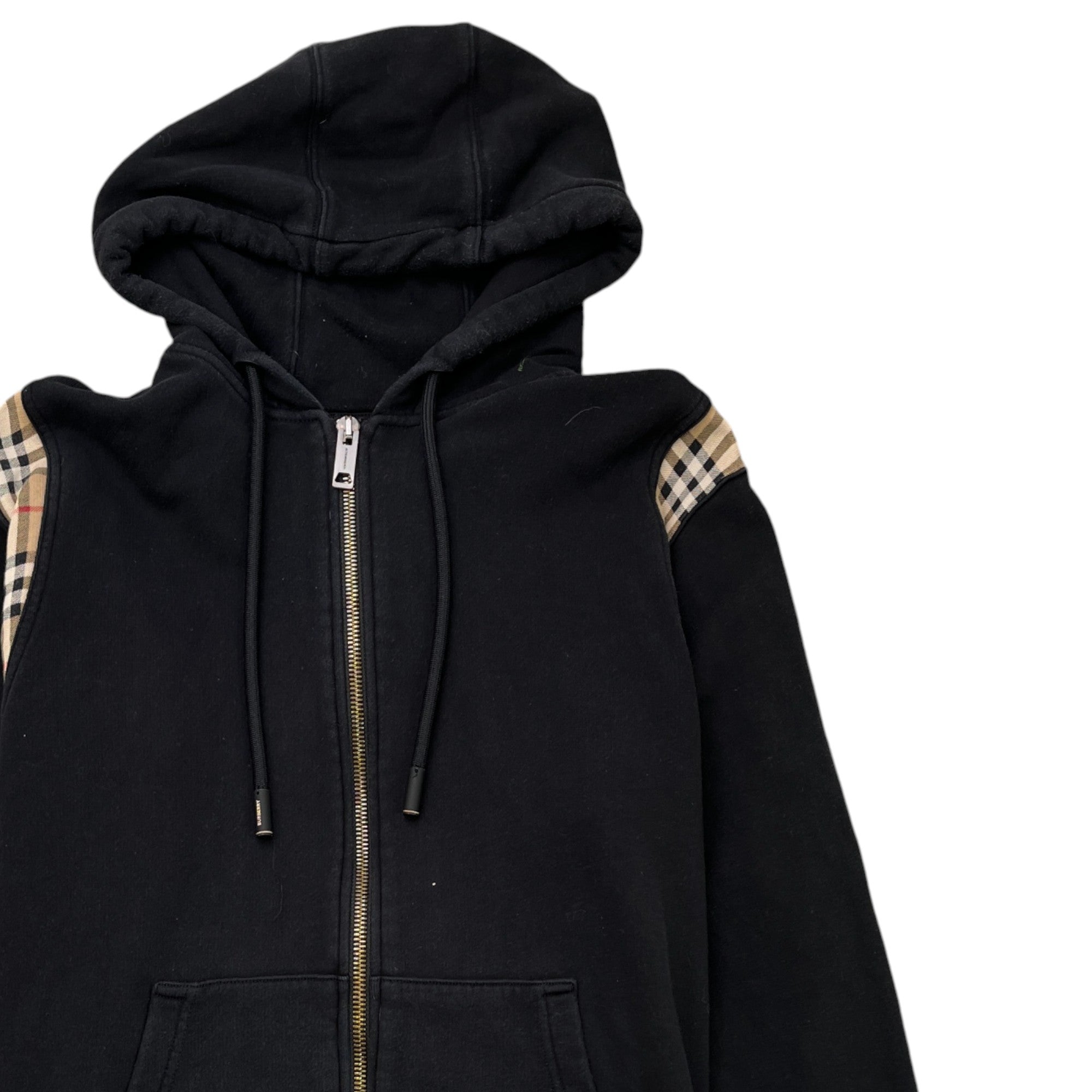 Men's Check Panel Zip Up Hoodie Black Size XL