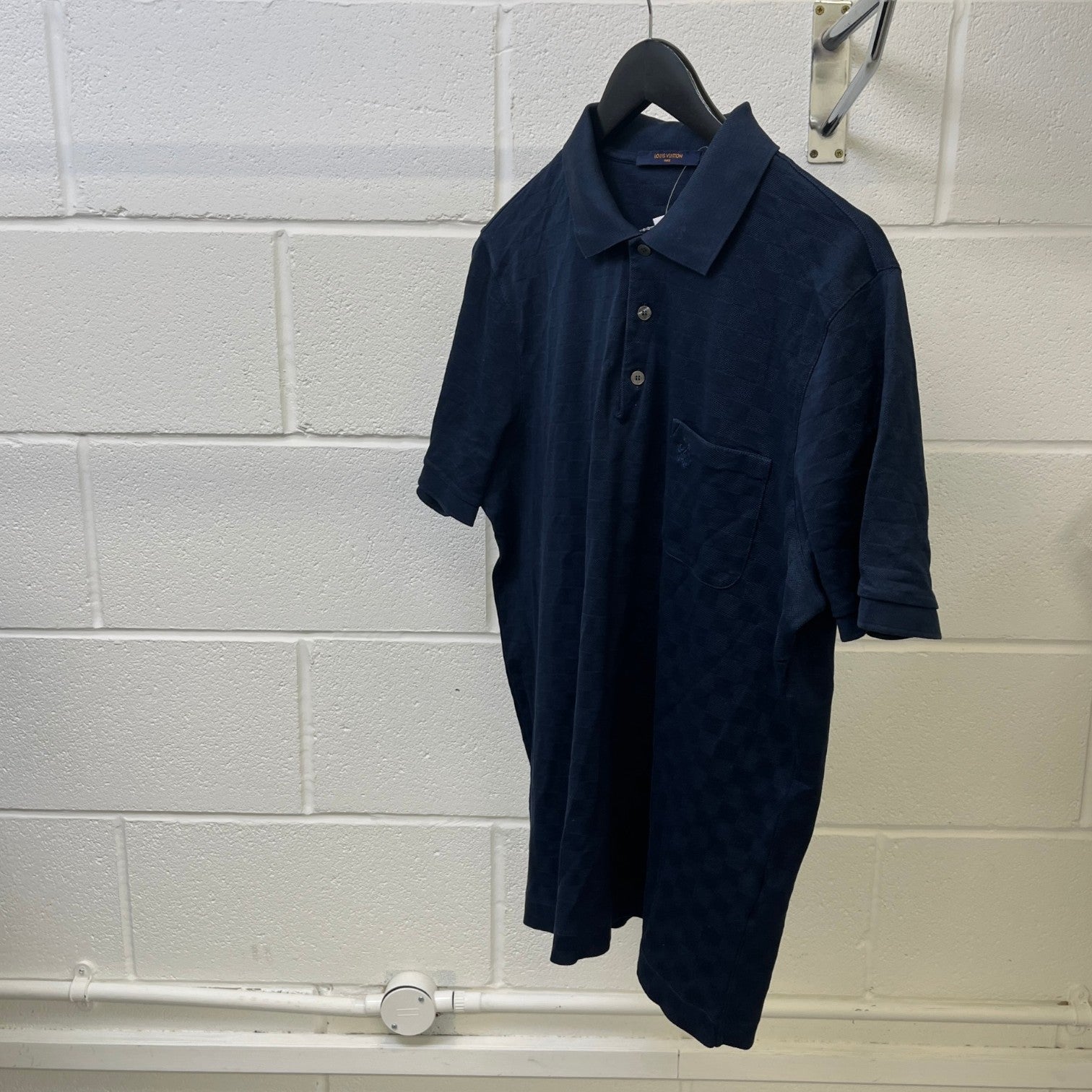 Men's Damier Polo Shirt Blue Size XL