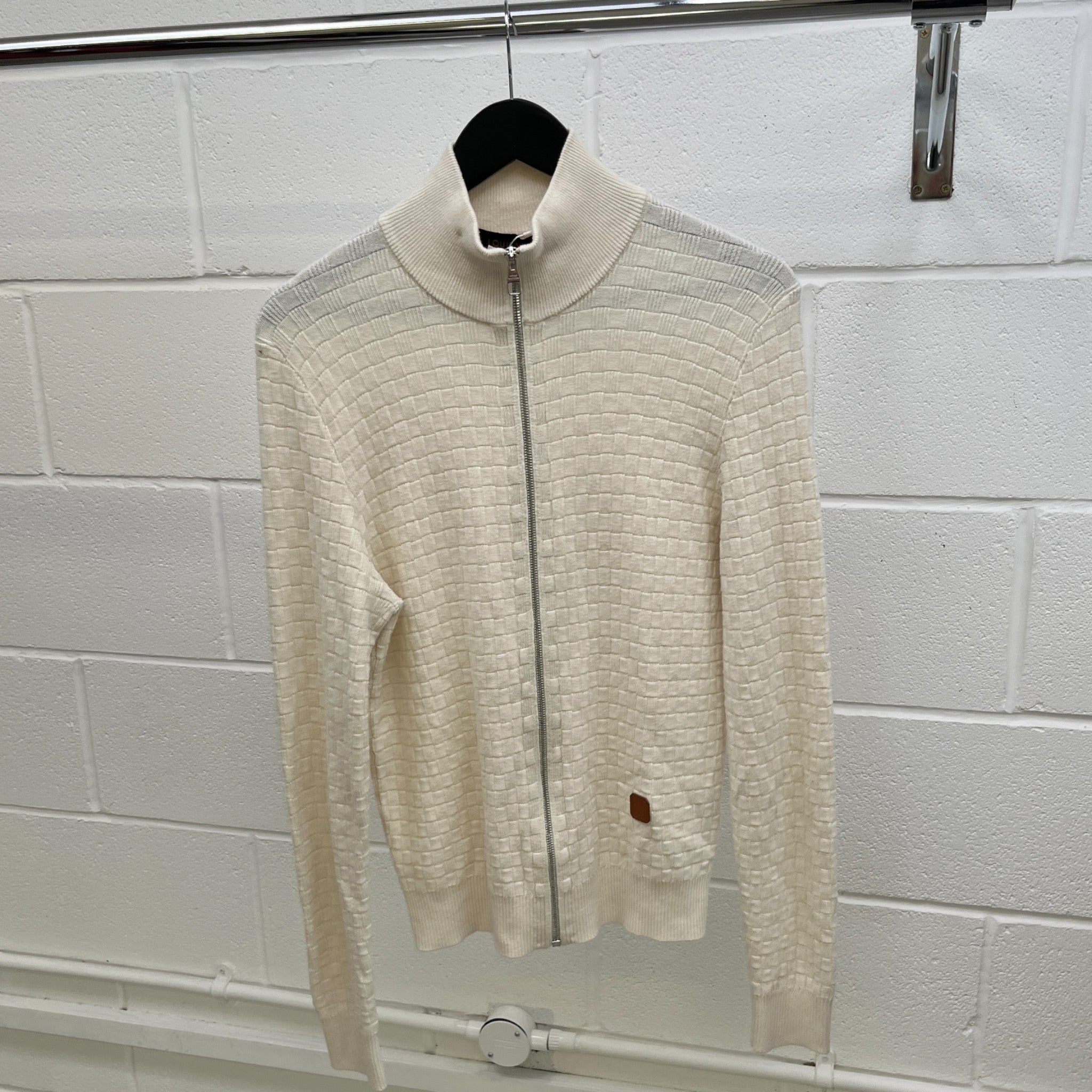 Men's Damier Zip-Up Cardigan Cream Size S