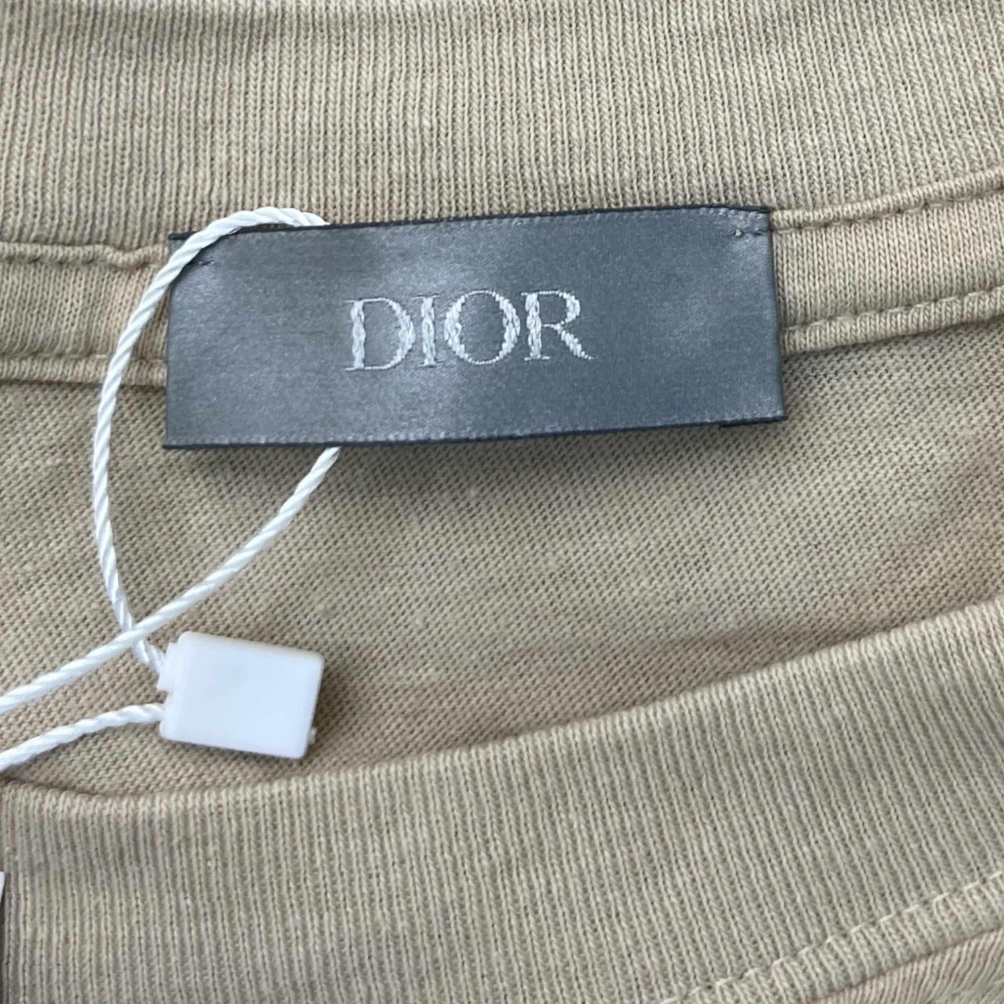 Men's Embroidered Logo Back Print T-Shirt Beige Size S