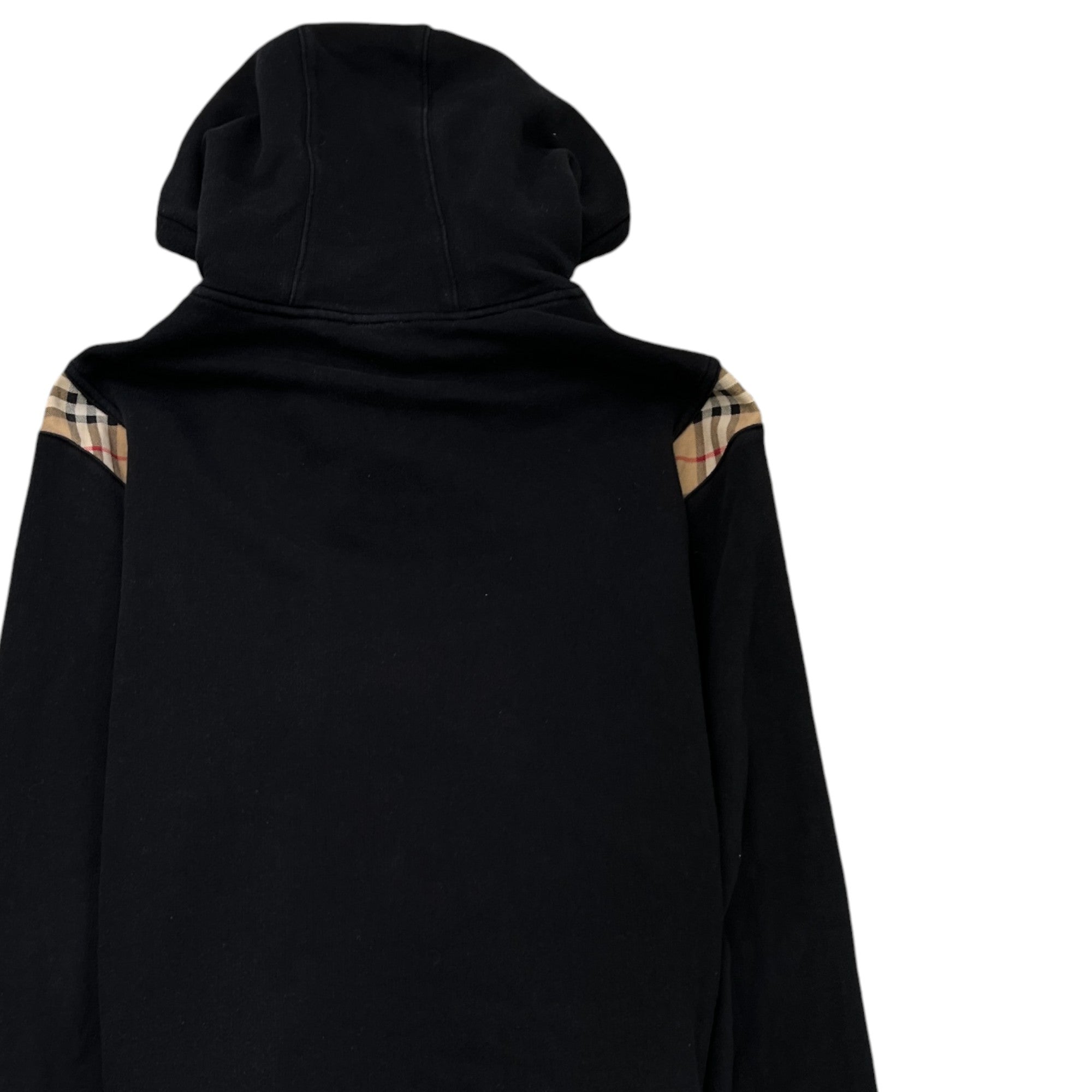 Men's Check Panel Zip Up Hoodie Black Size XL