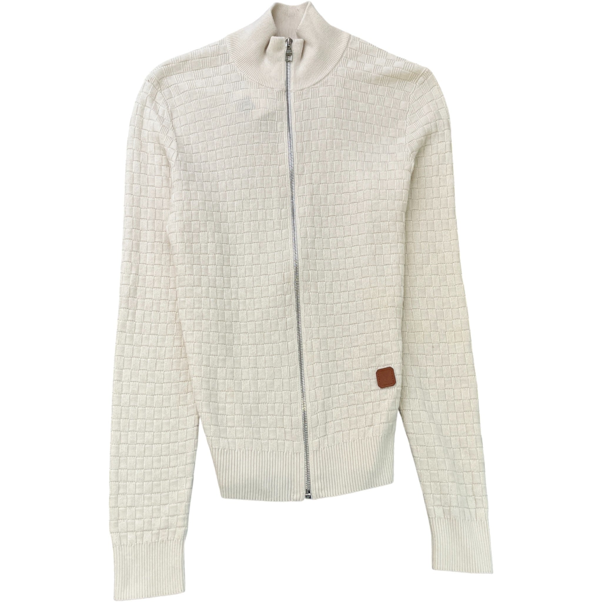 Men's Damier Zip-Up Cardigan Cream Size S
