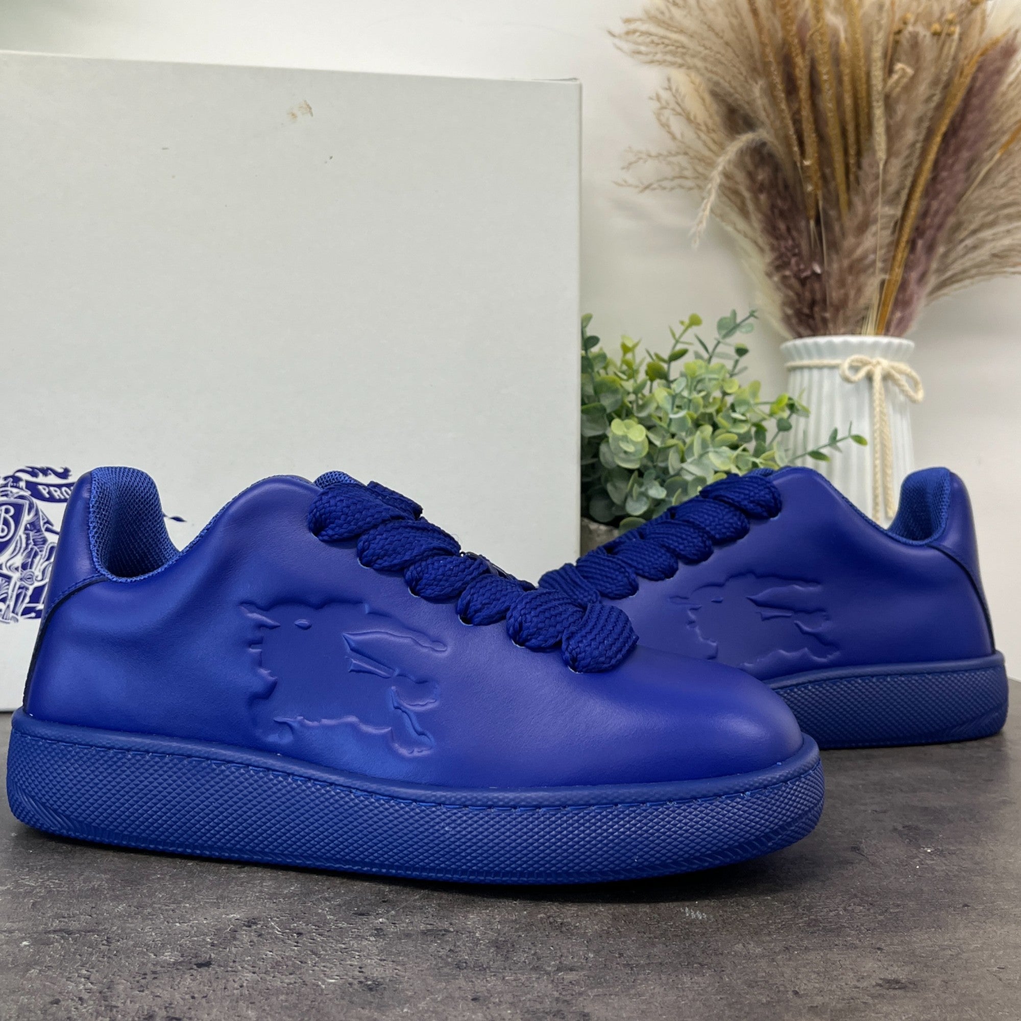 Men's Leather Box Low Trainers Blue Size EU 40 / UK 6