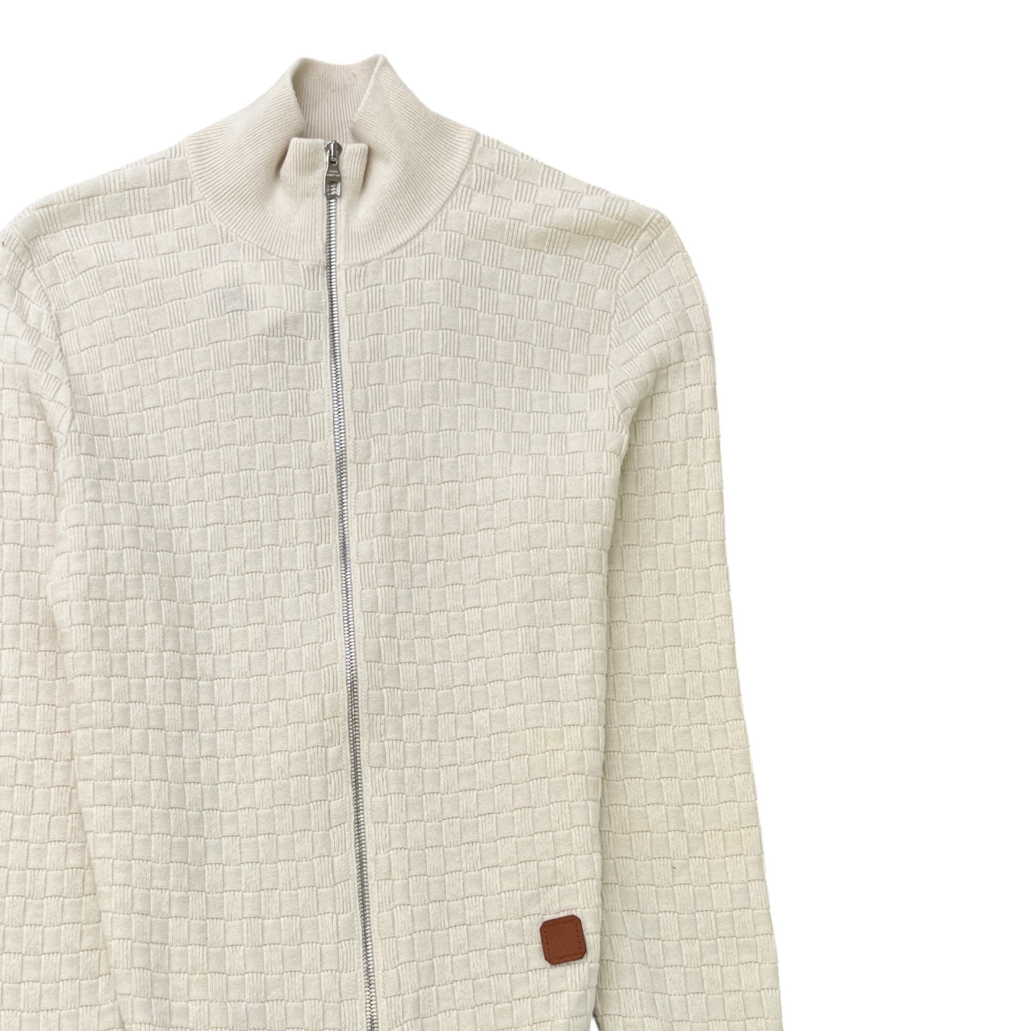 Men's Damier Zip-Up Cardigan Cream Size S