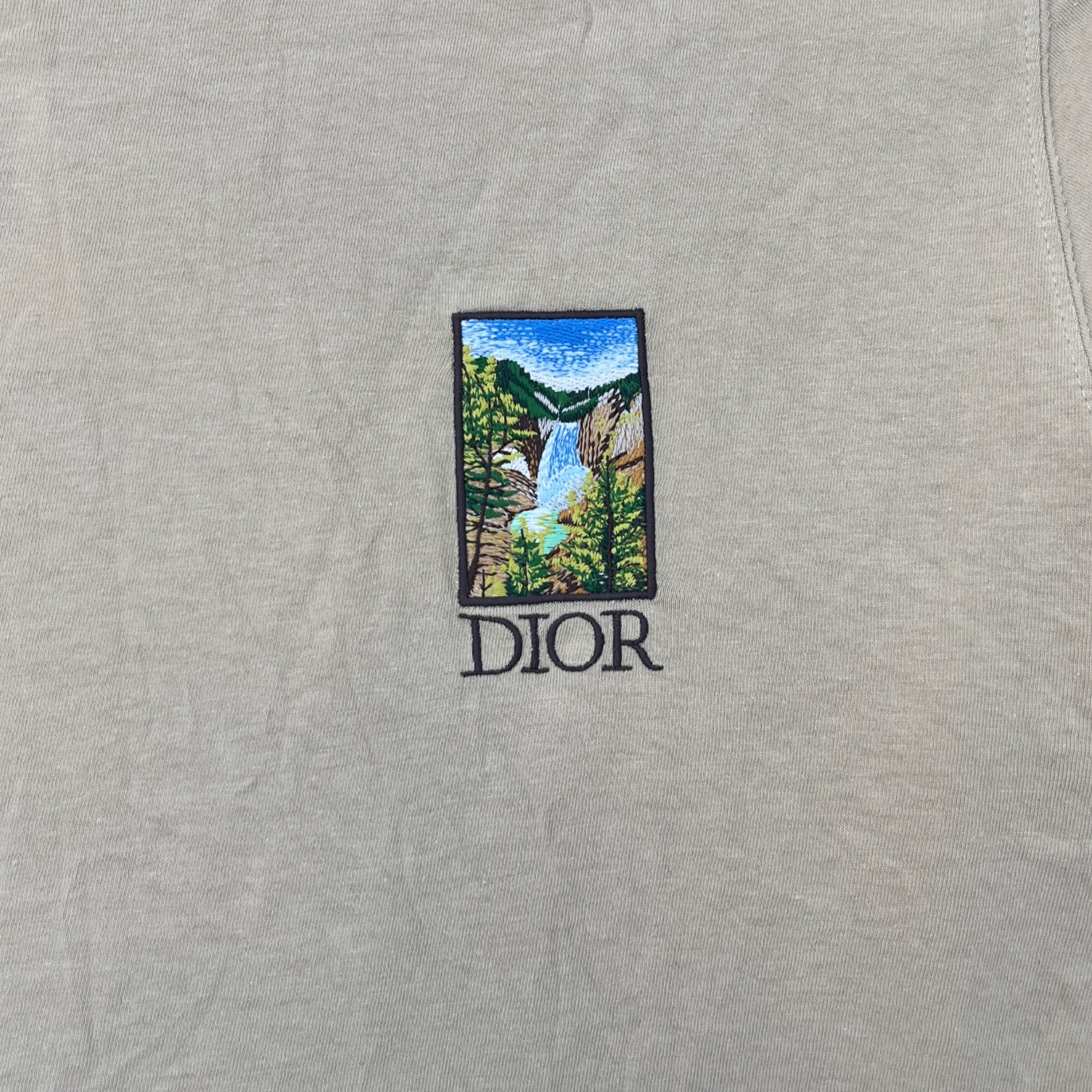 Men's Embroidered Logo Back Print T-Shirt Beige Size S