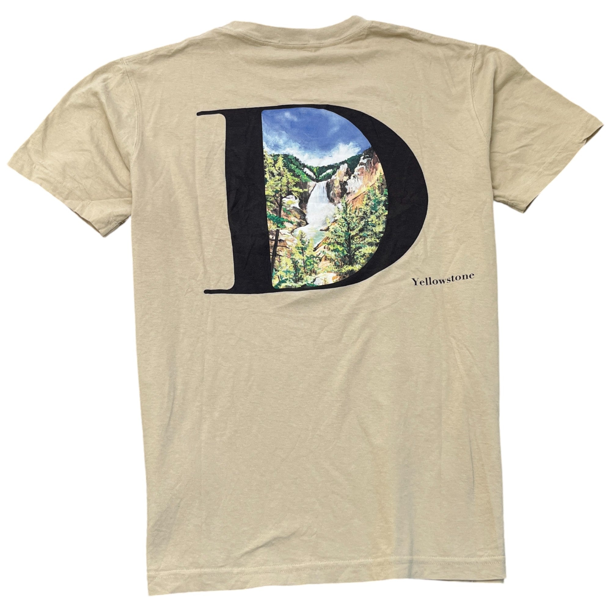 Men's Embroidered Logo Back Print T-Shirt Beige Size S