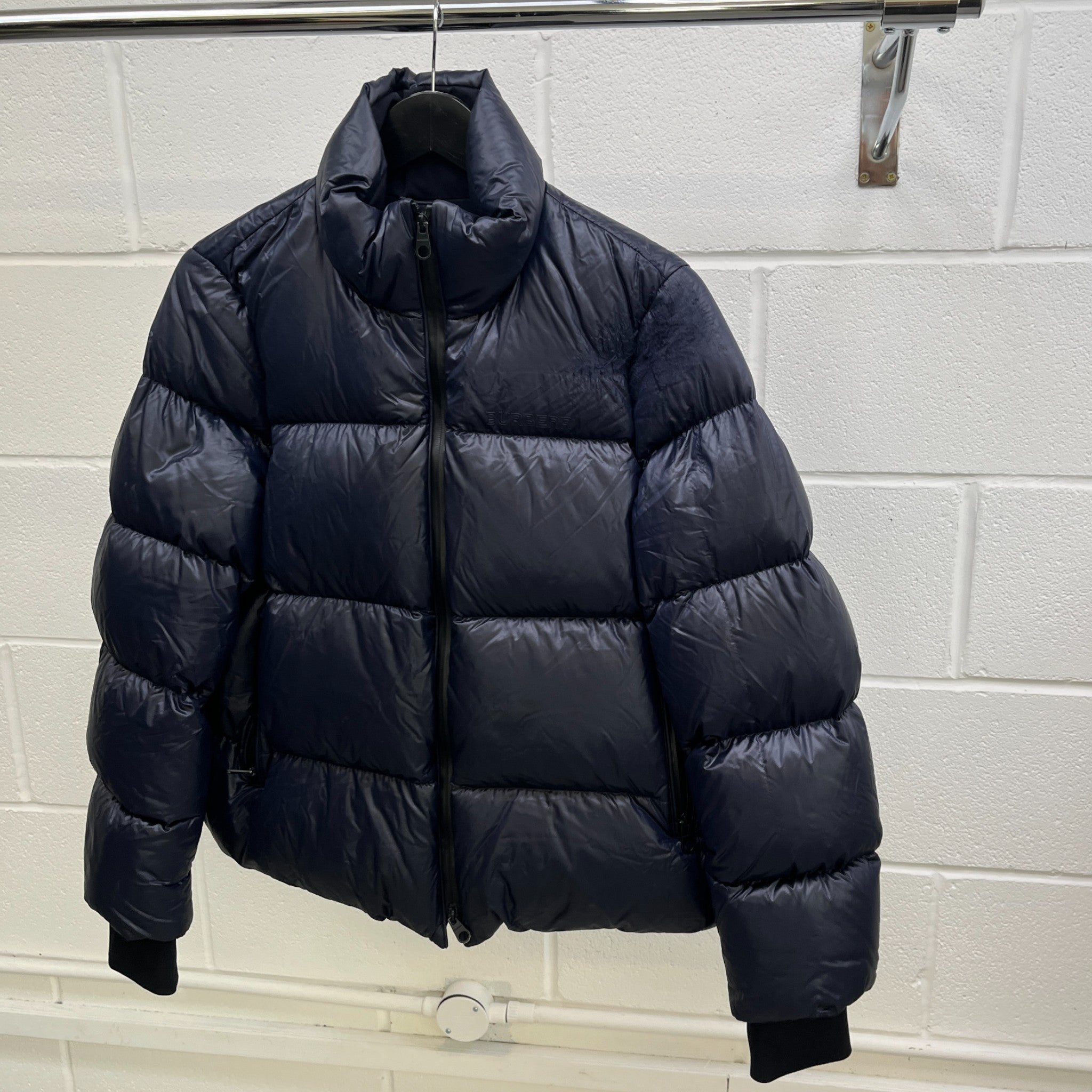 Women's Cropped Logo Down Jacket Navy Size M