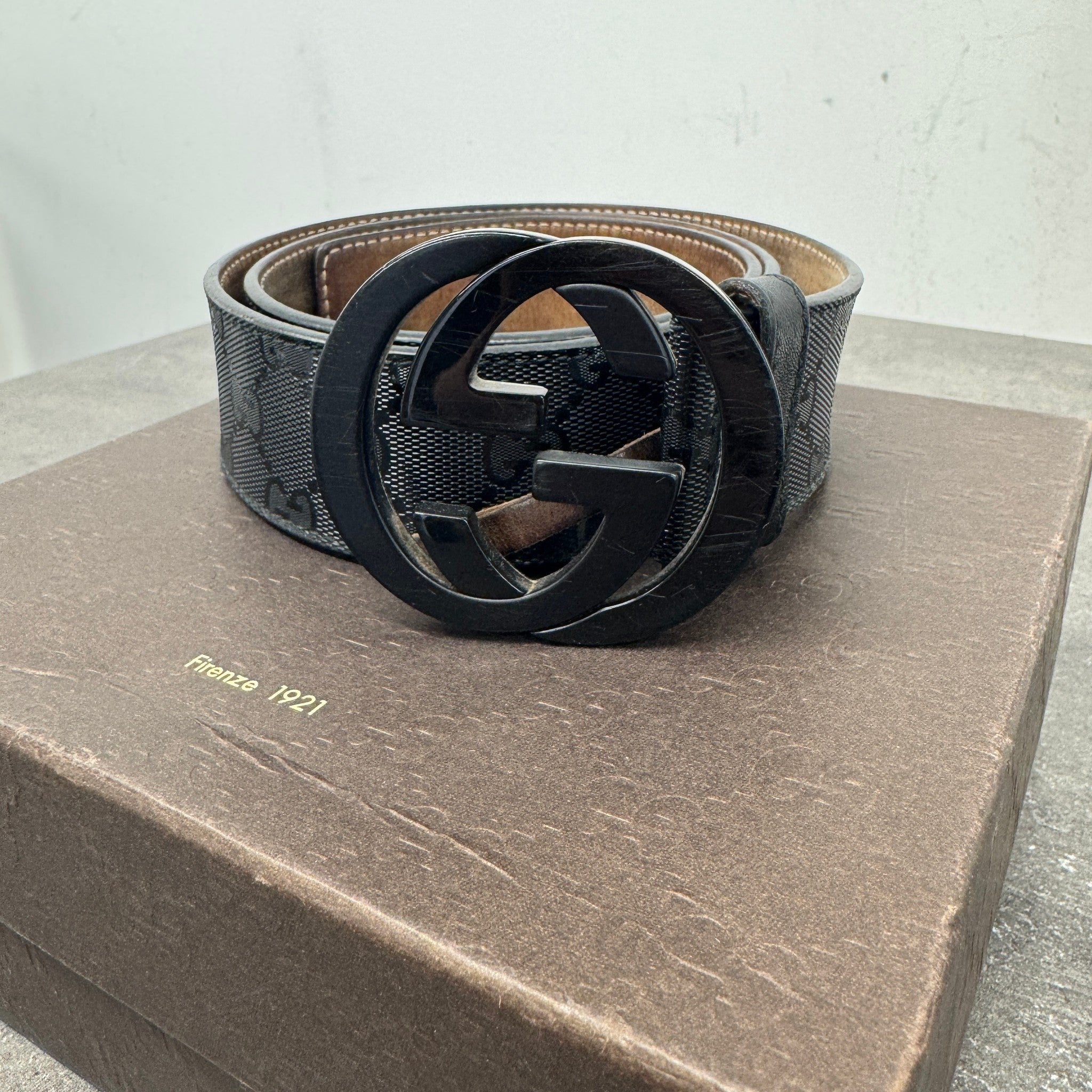 Men's Gg Supreme Interlocking G Belt Black Size 85CM / UK 10